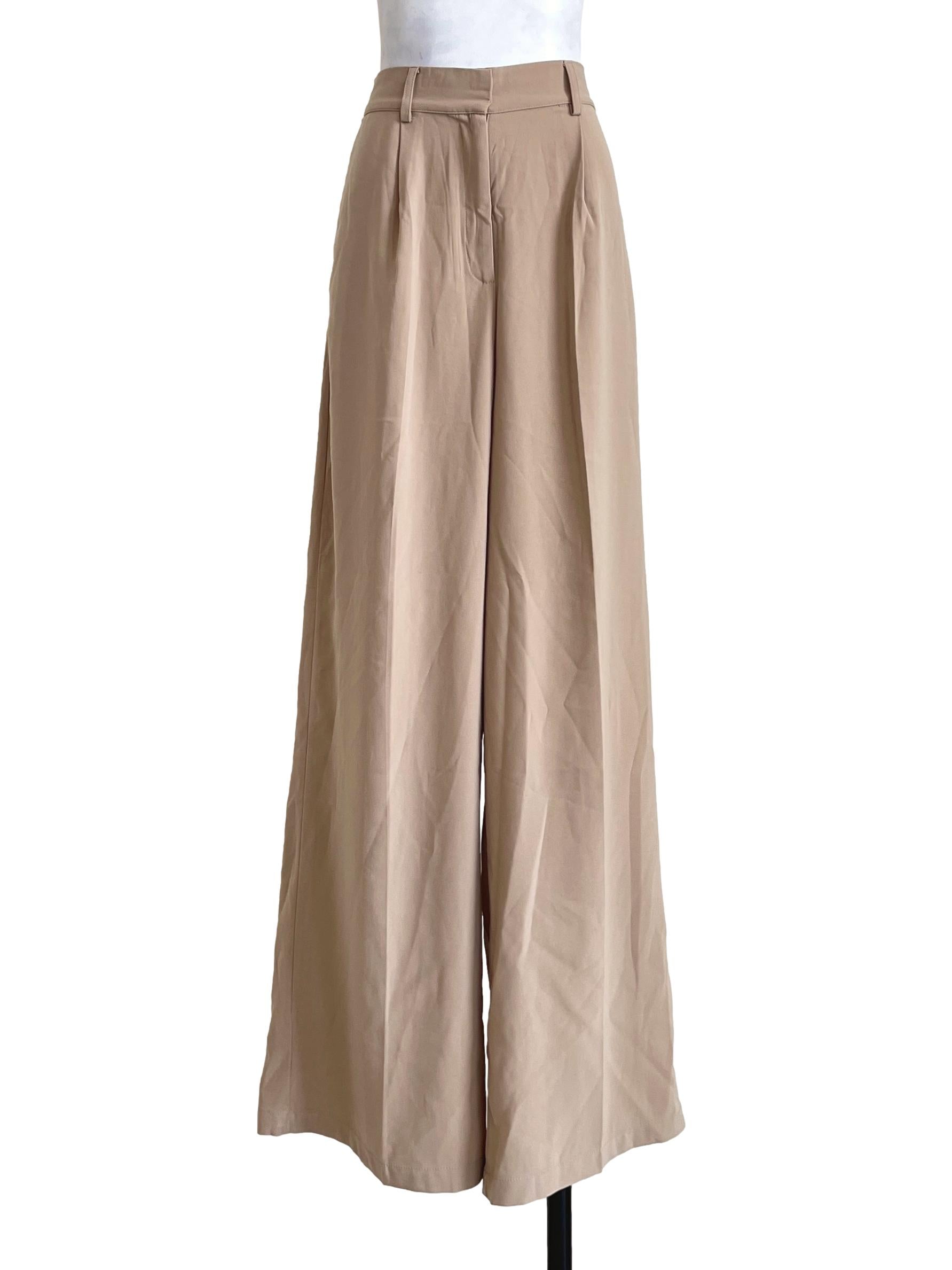 Beige White Wide Leg Pants TEM