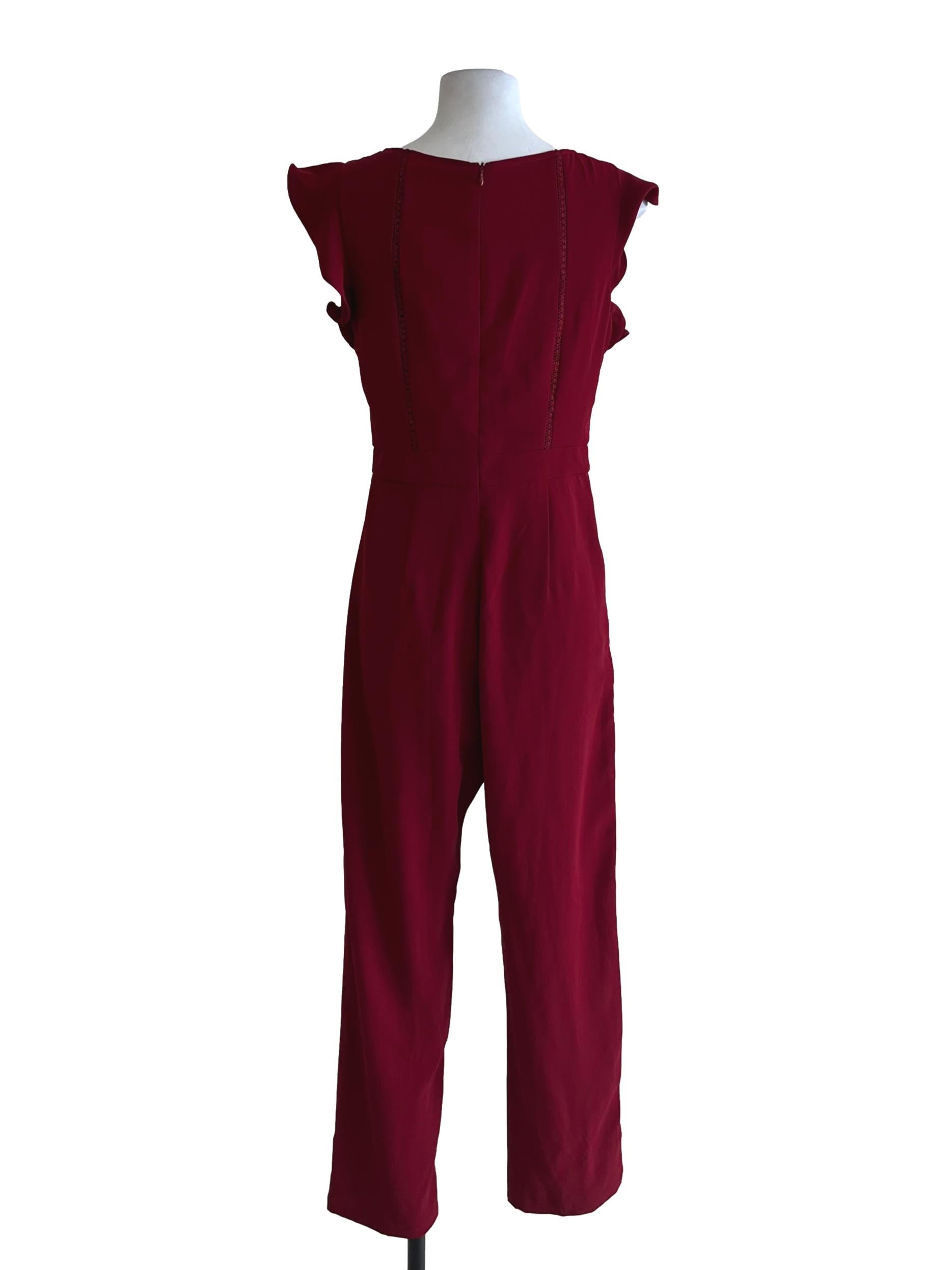 Wine Red Jewel Neckline Jumpsuit