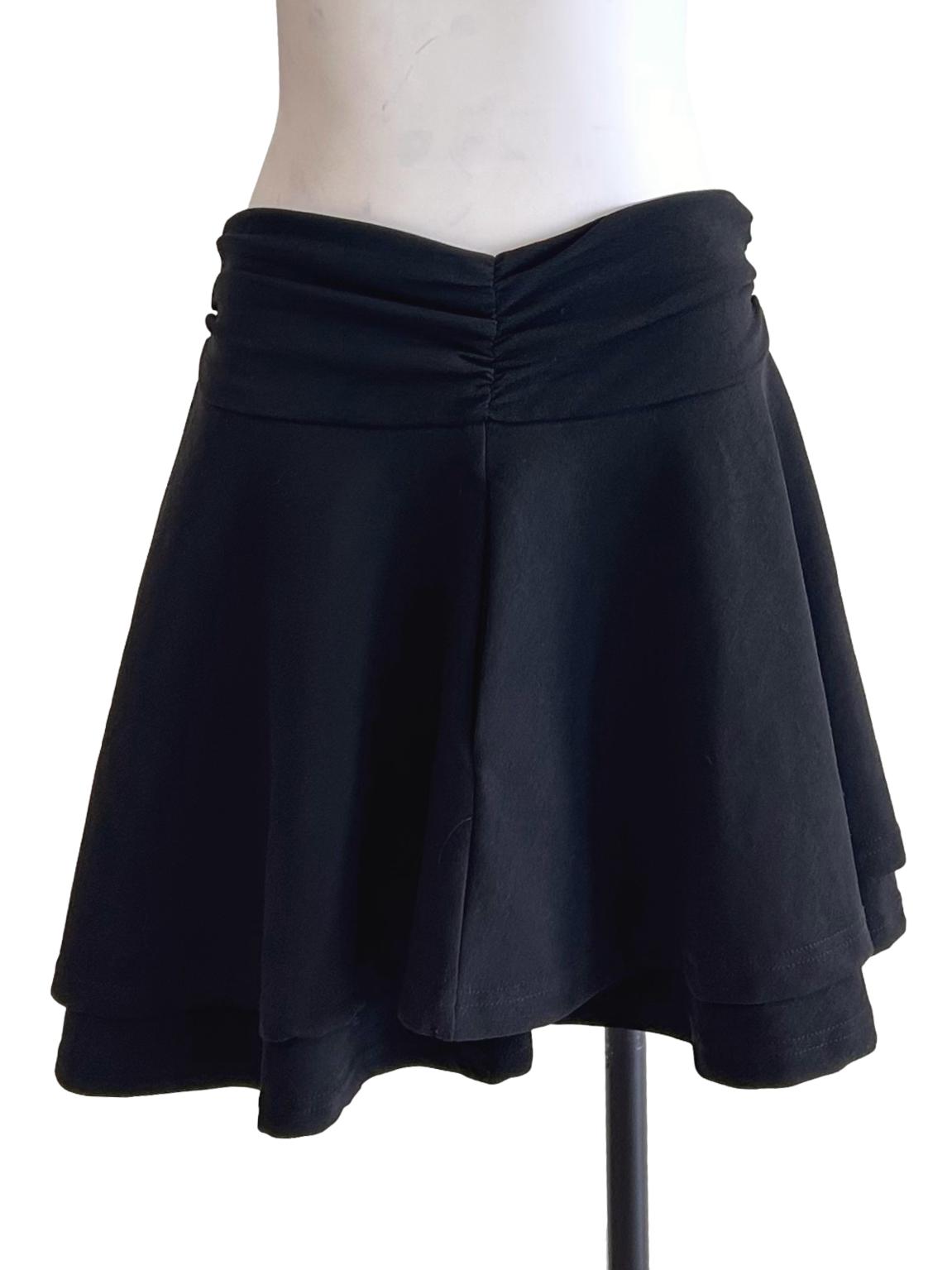 Black Ruched, Fold-Over Waistband Skirt