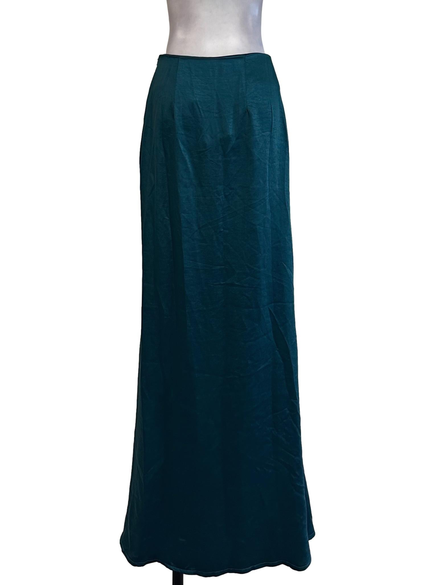 Teal Blue Satin Twist Front Maxi Skirt