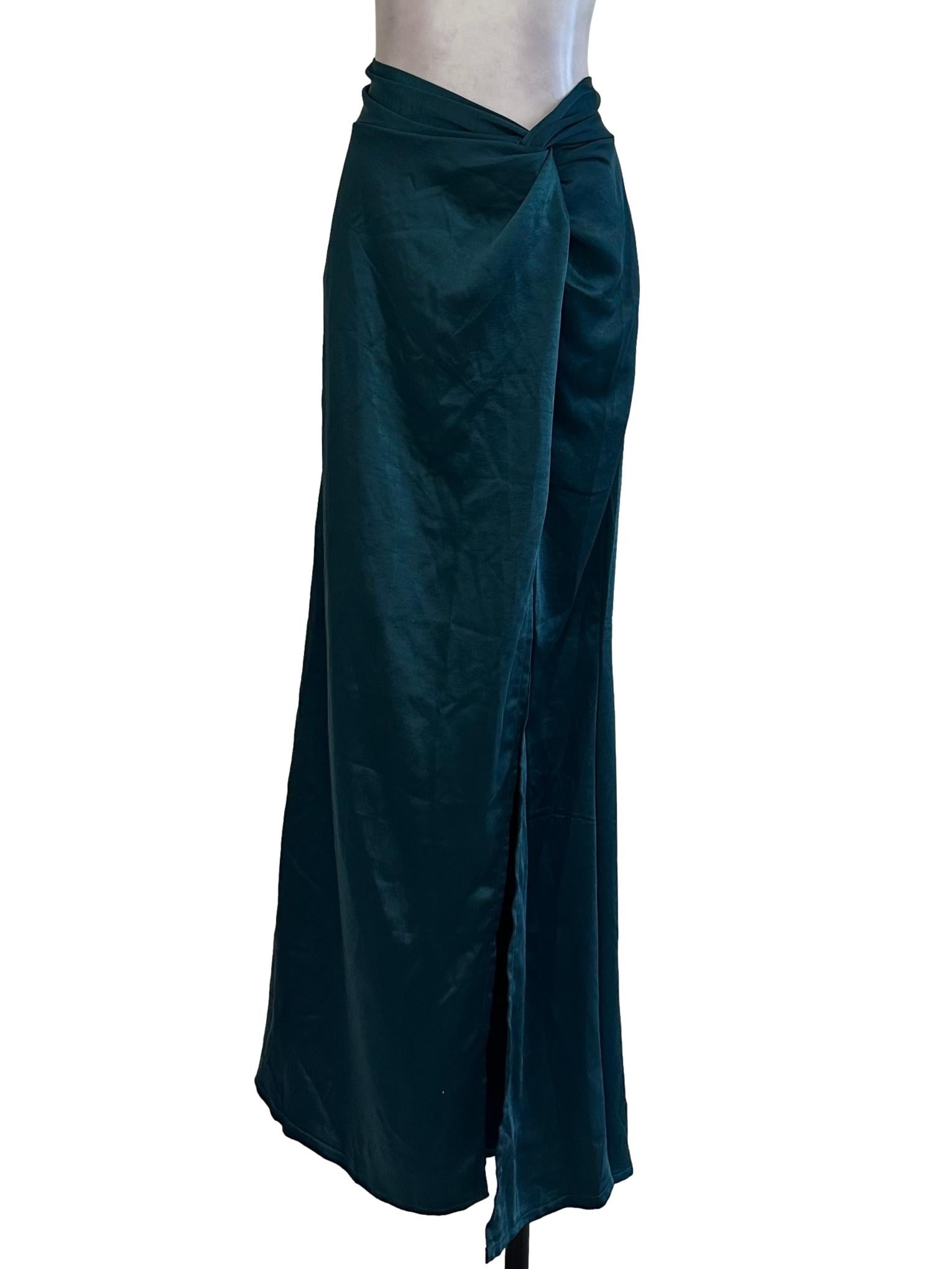 Teal Blue Satin Twist Front Maxi Skirt