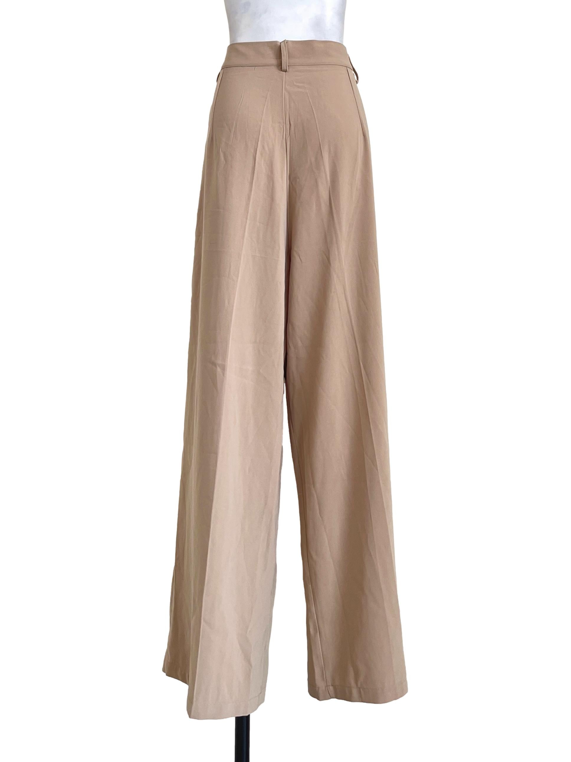 Beige White Wide Leg Pants TEM