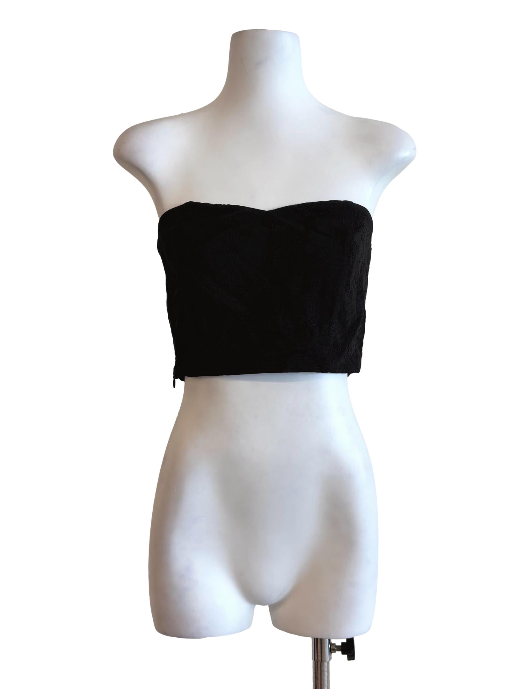 Soft Black Embroidered Strapless Top