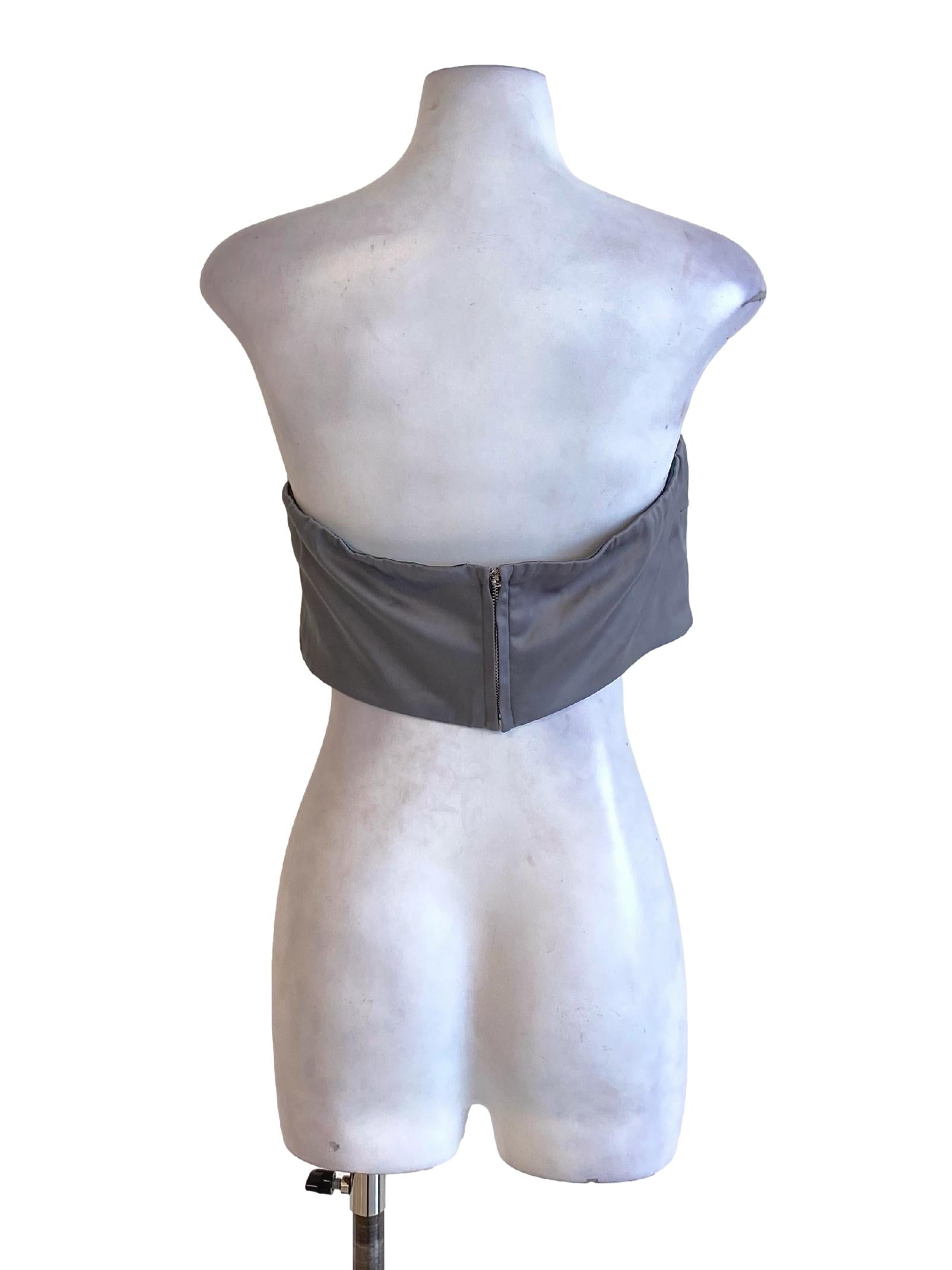 Ash Grey Strapless Zipped Cropped Top