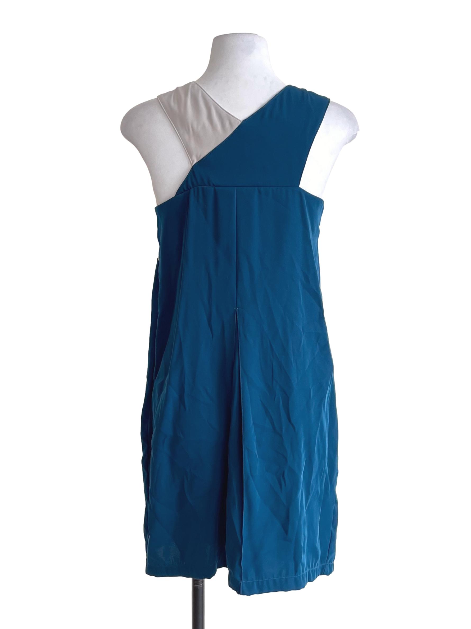 Warm Blue V Neck Fix Box Pleated Dress