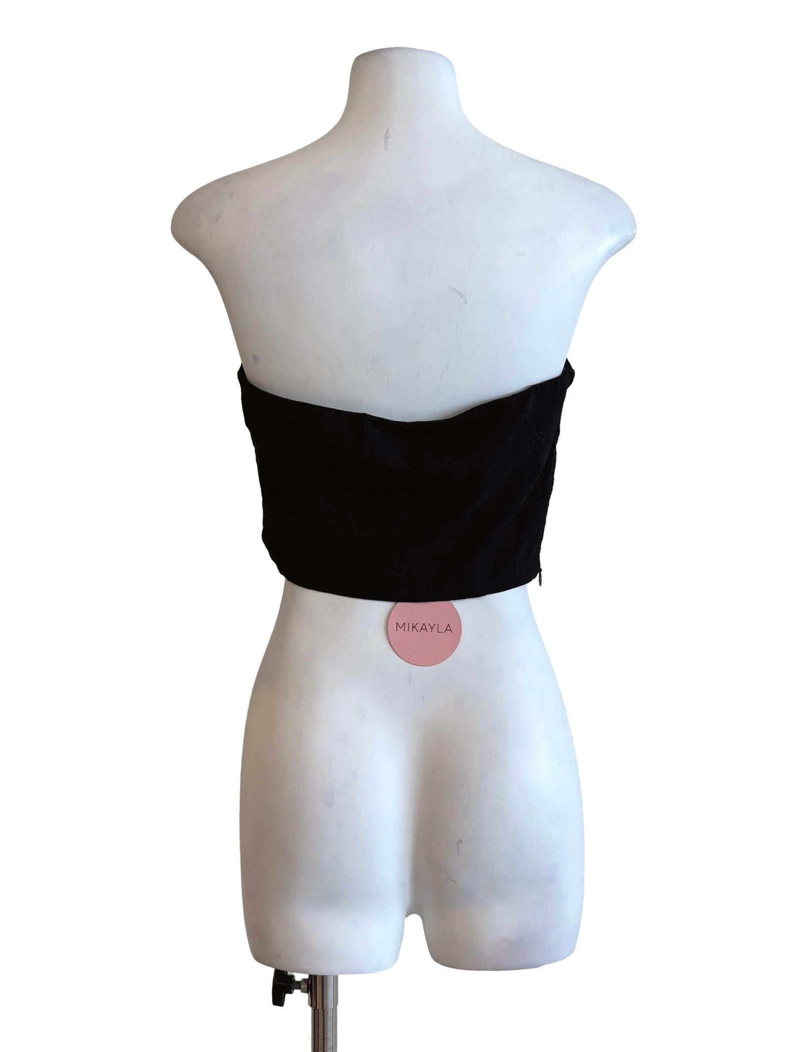 Soft Black Embroidered Strapless Top