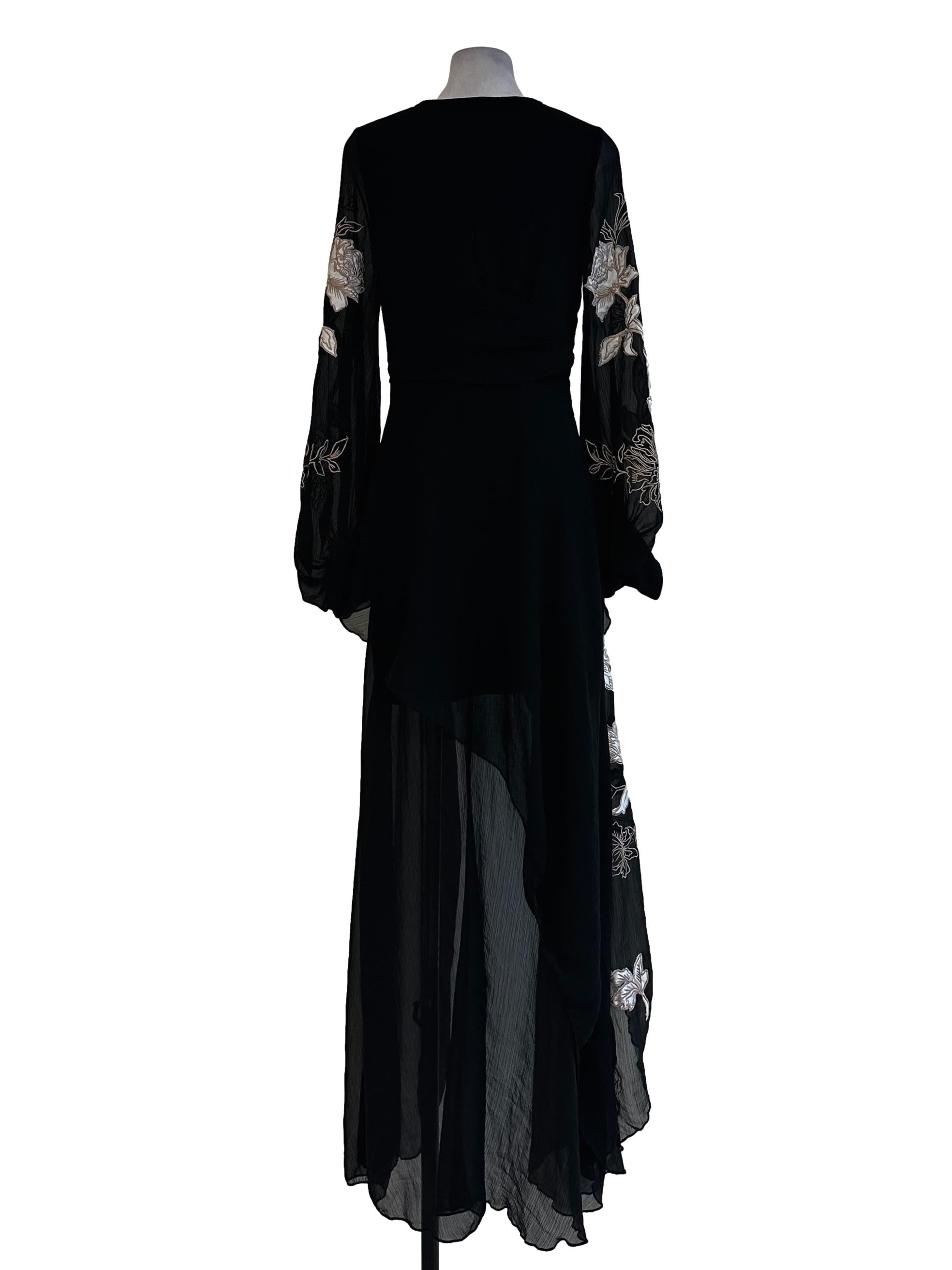 Black Embroidered Flower Textured Drerss