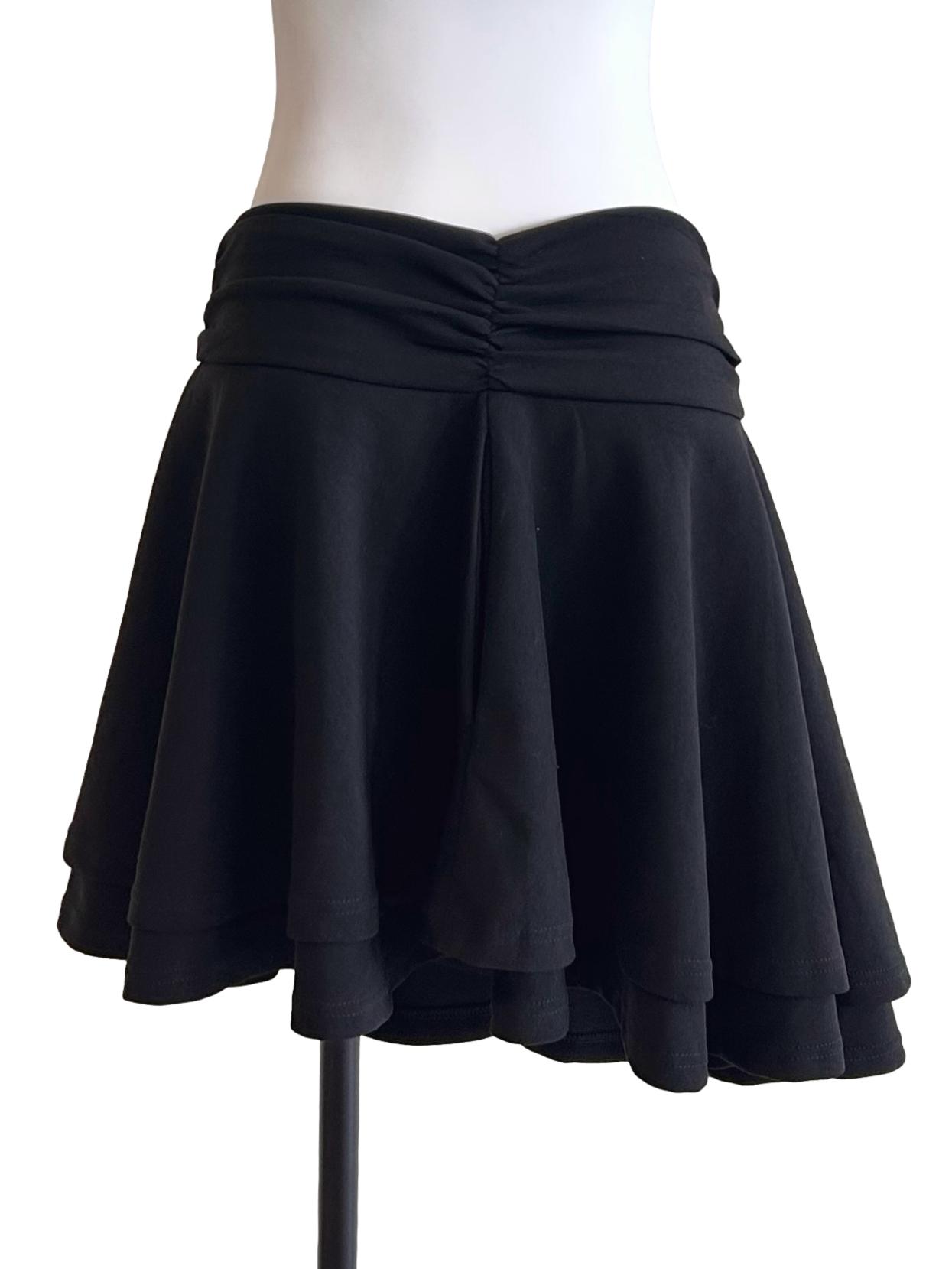 Black Ruched, Fold-Over Waistband Skirt
