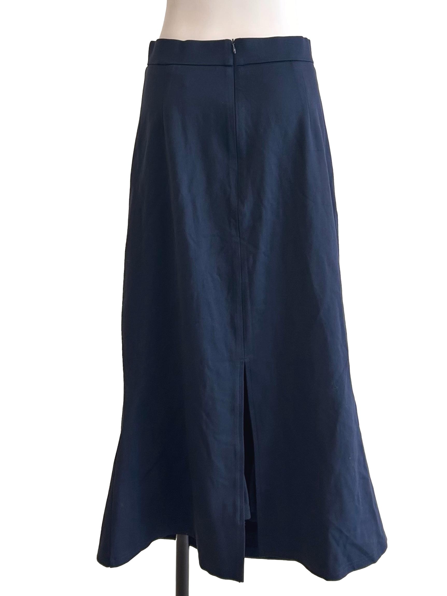 Navy Blue Draped Slit Skirt