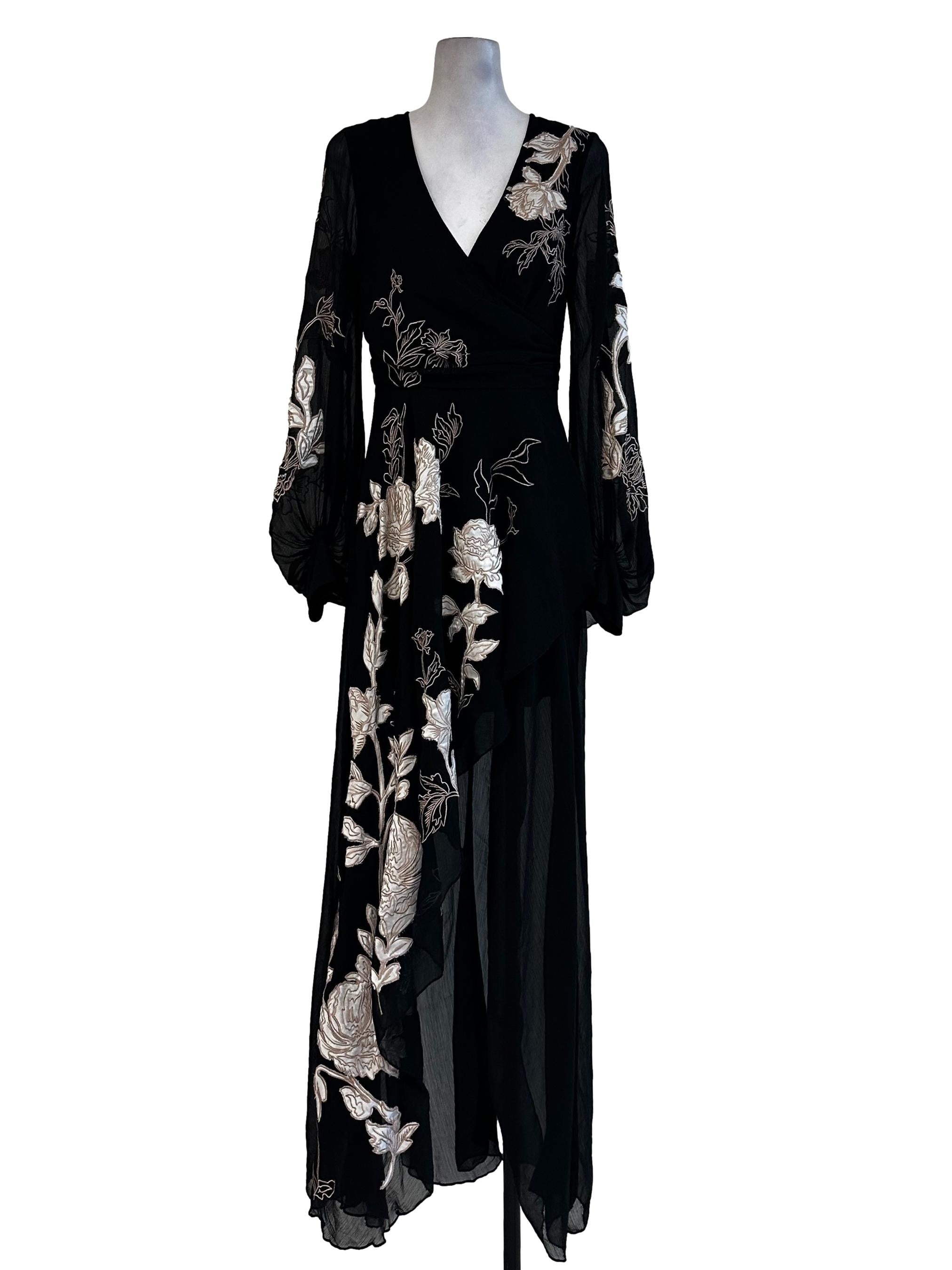 Black Embroidered Flower Textured Drerss