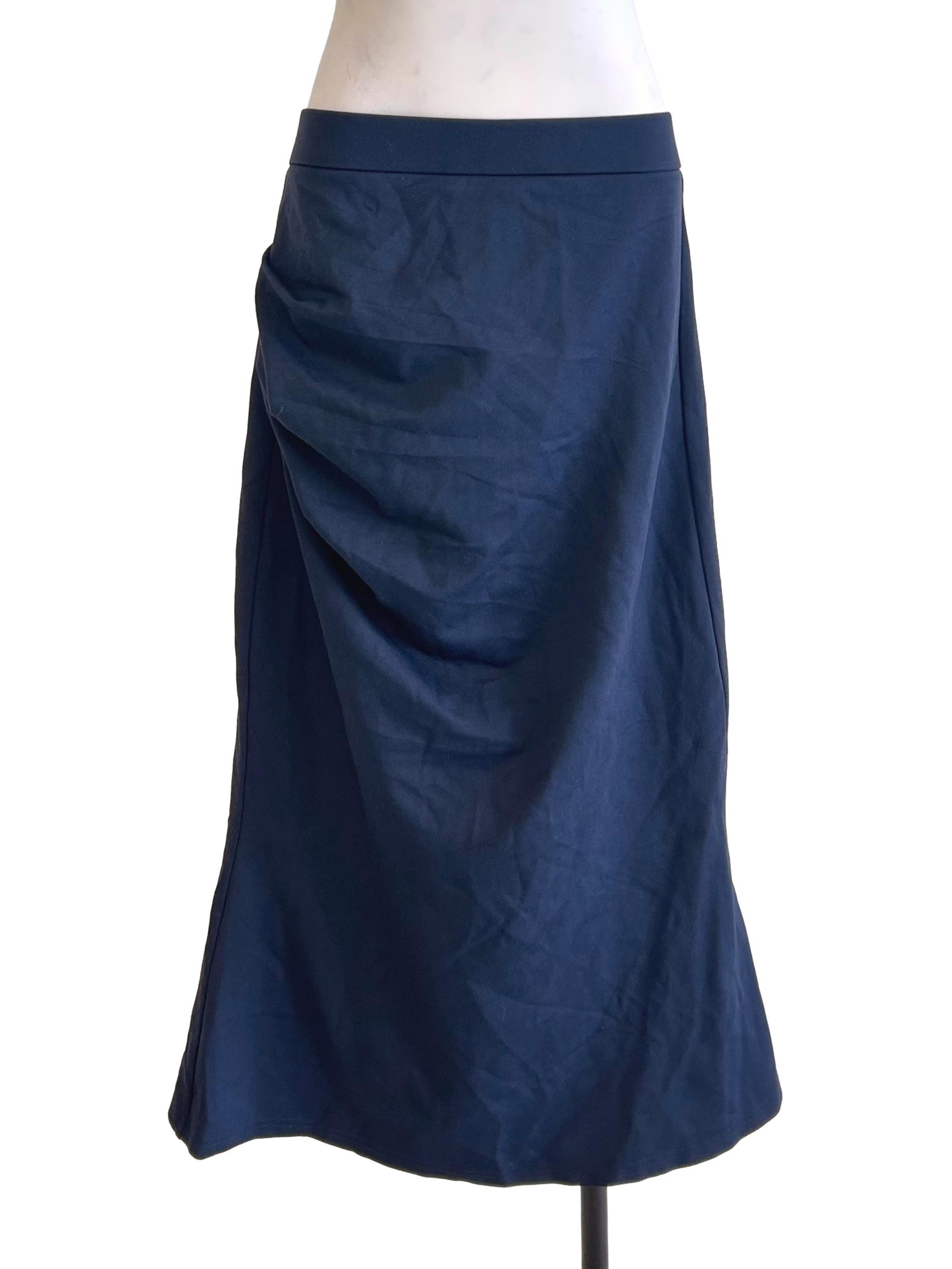 Navy Blue Draped Slit Skirt