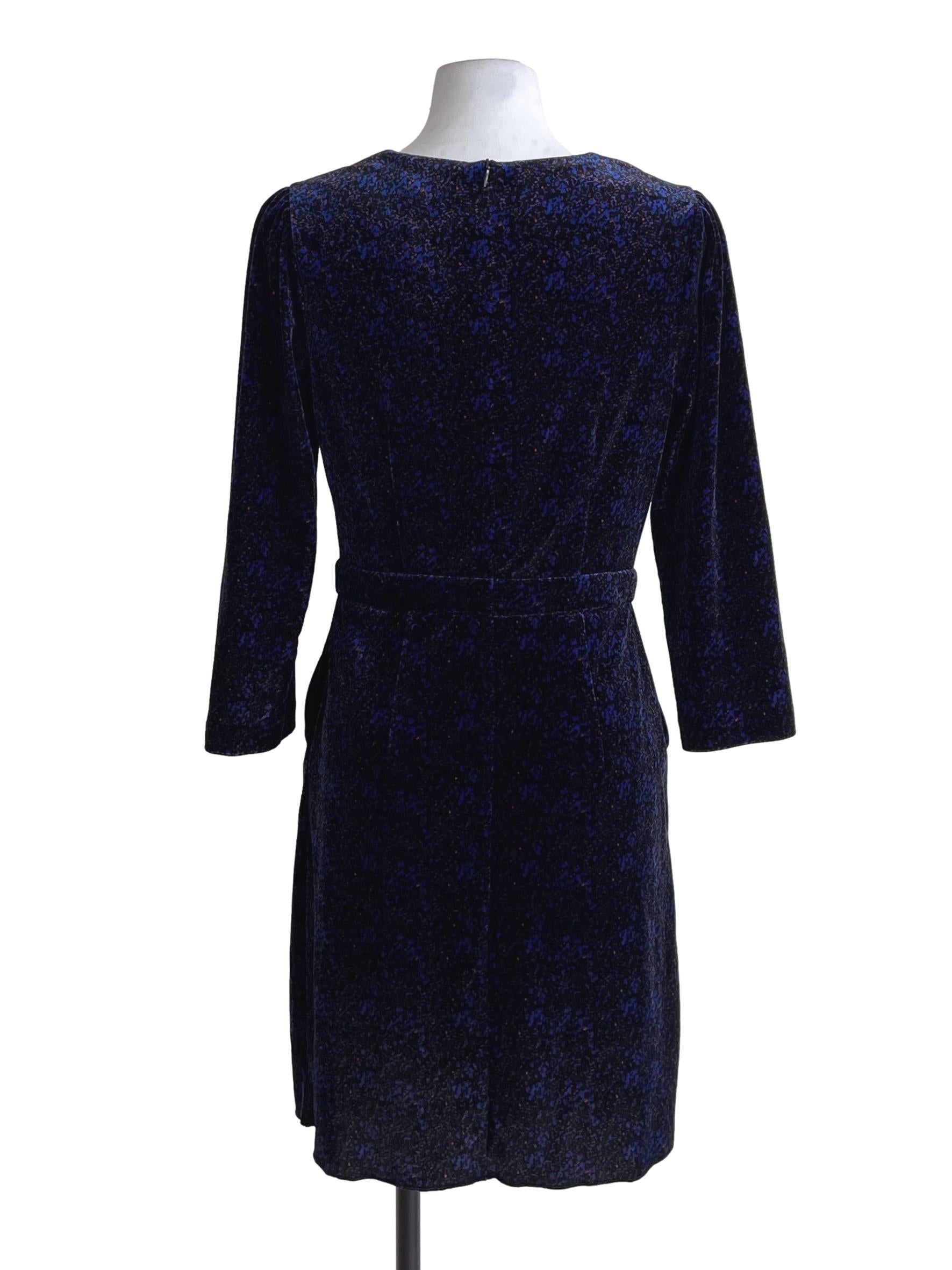 Black & Admiral Blue Velvet V Neck Dress
