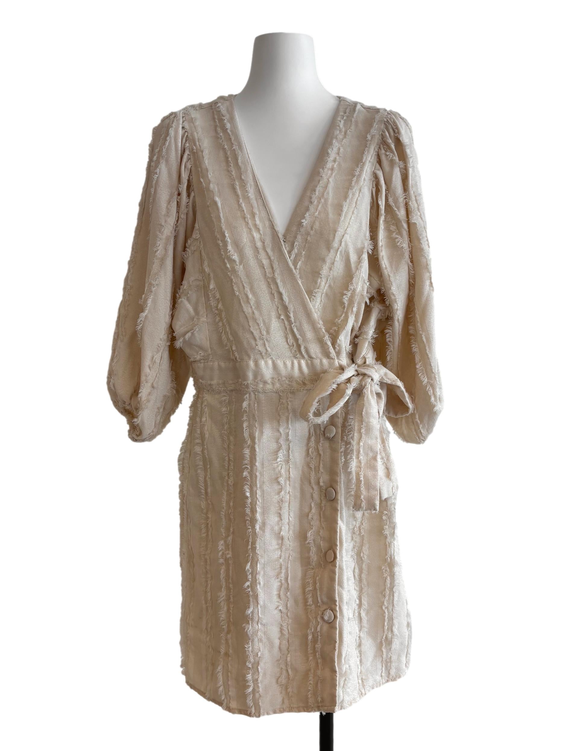 Beige Fuzzy Surplice Dress