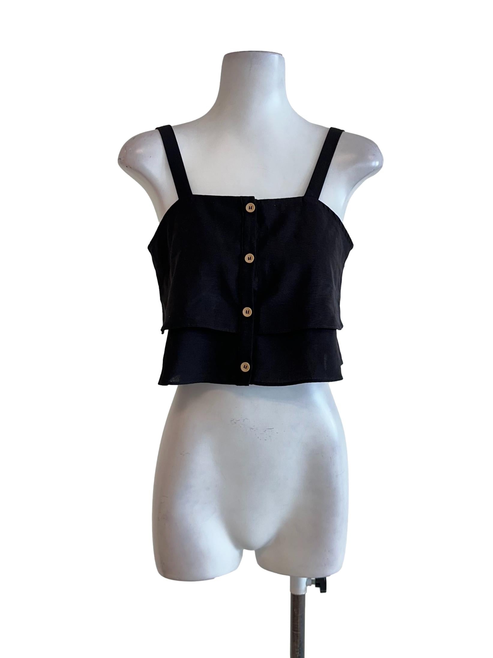 Black Layered Plain Crop Top