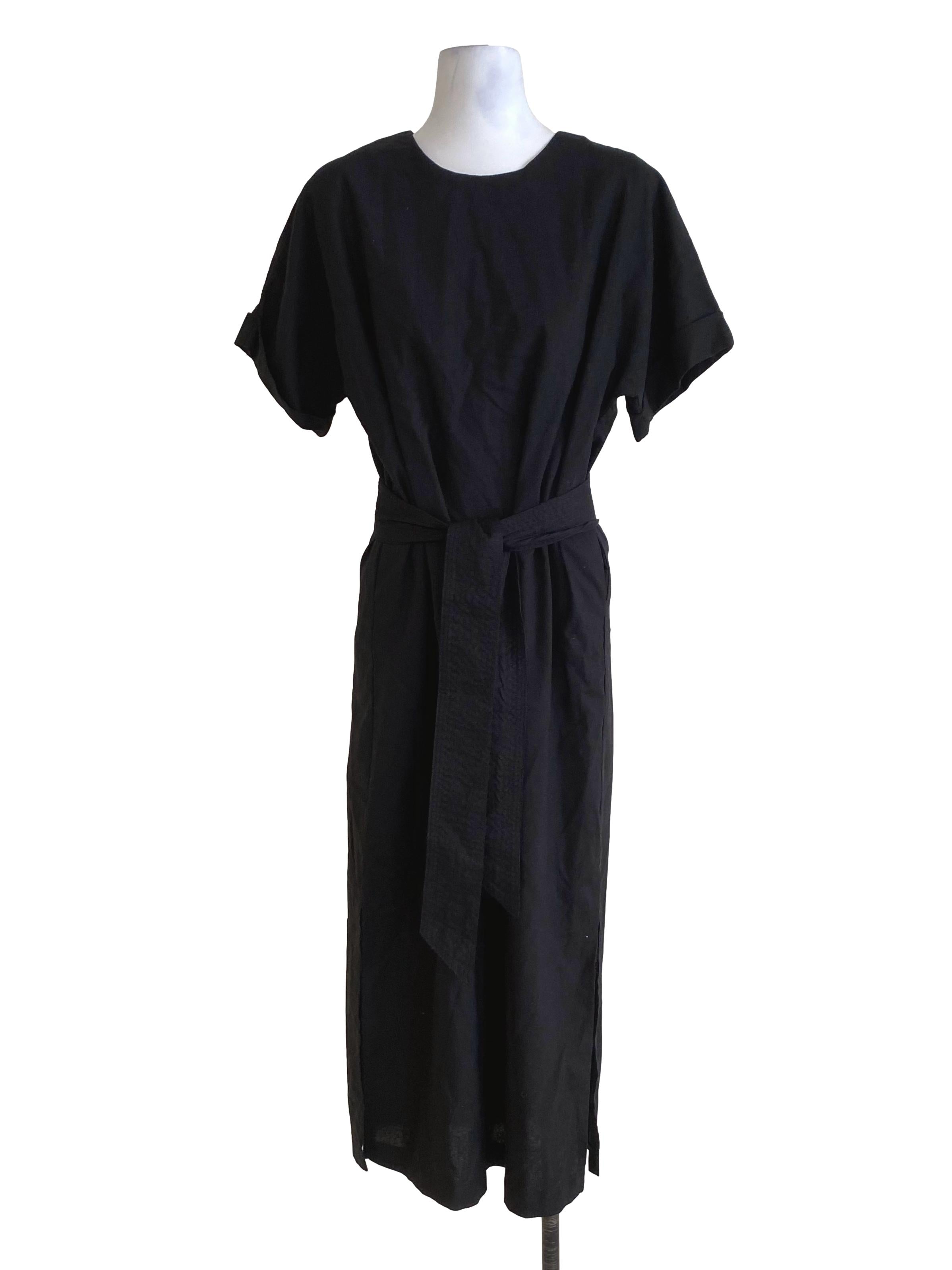 Coal Black Linen Side Slits Tunic Dress