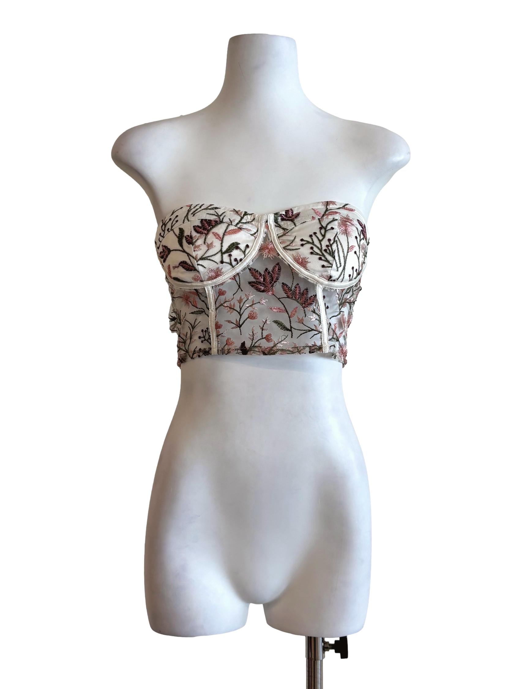 White Sheer Embroidered Strapless Top YHF