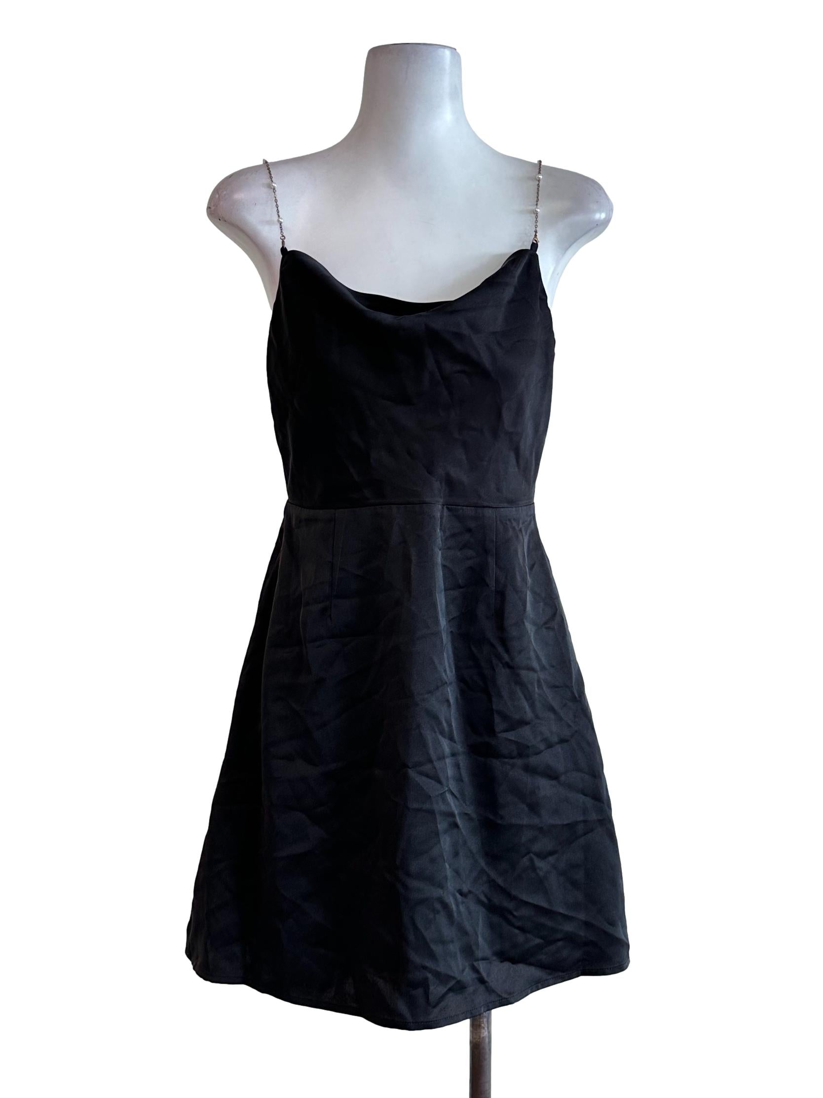 Black Satin Sleeveless Dress