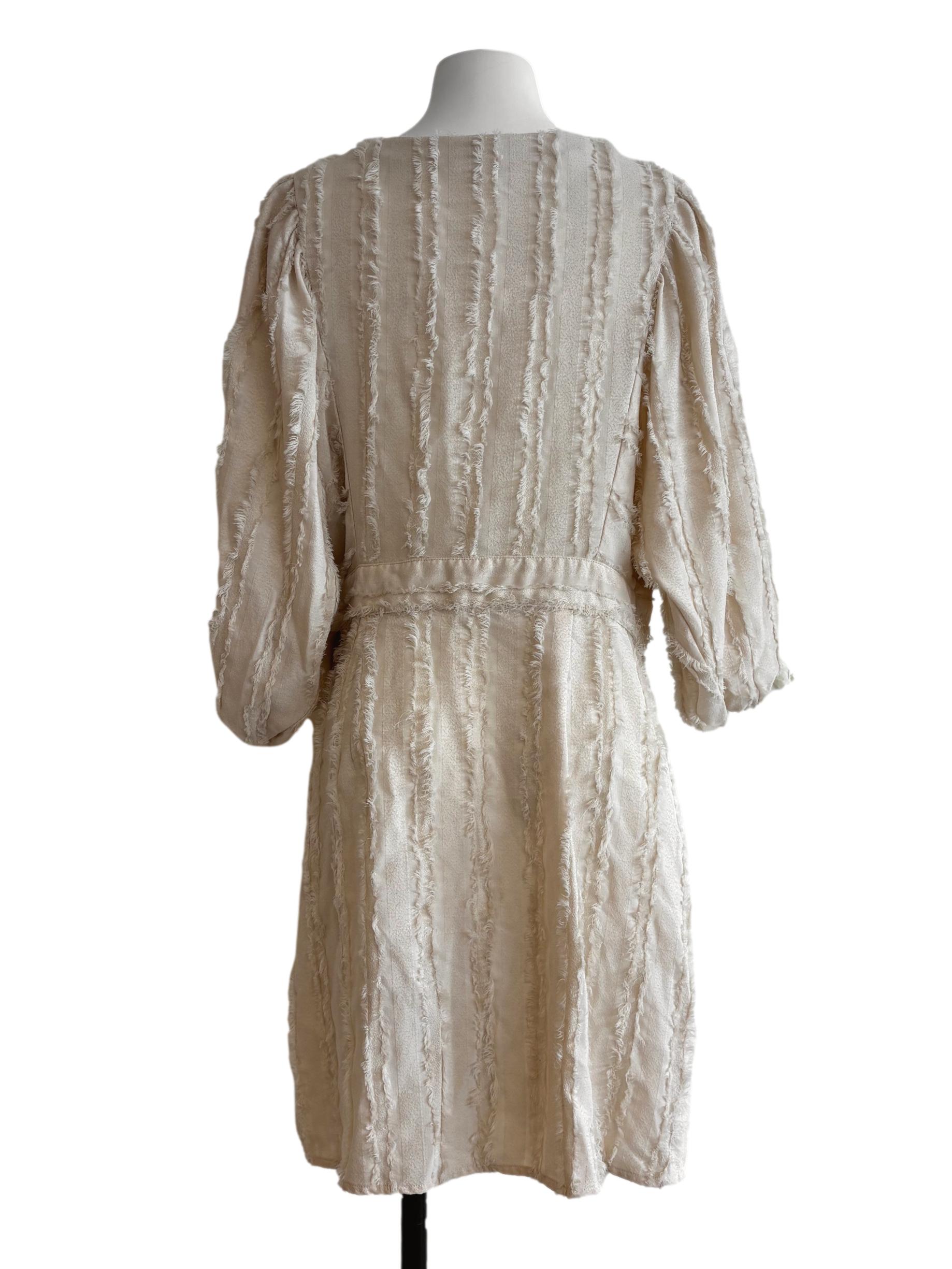 Beige Fuzzy Surplice Dress