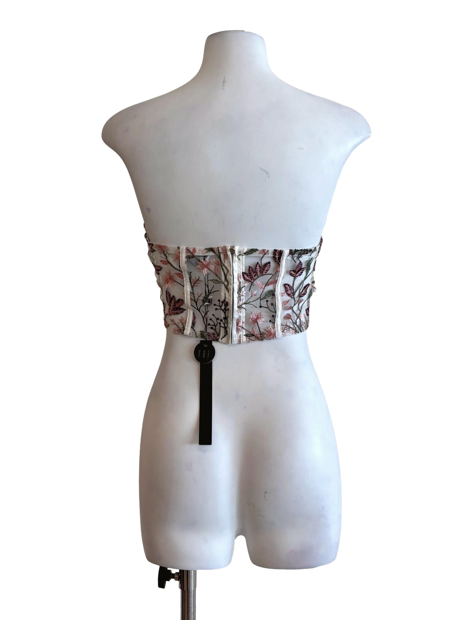 White Sheer Embroidered Strapless Top YHF