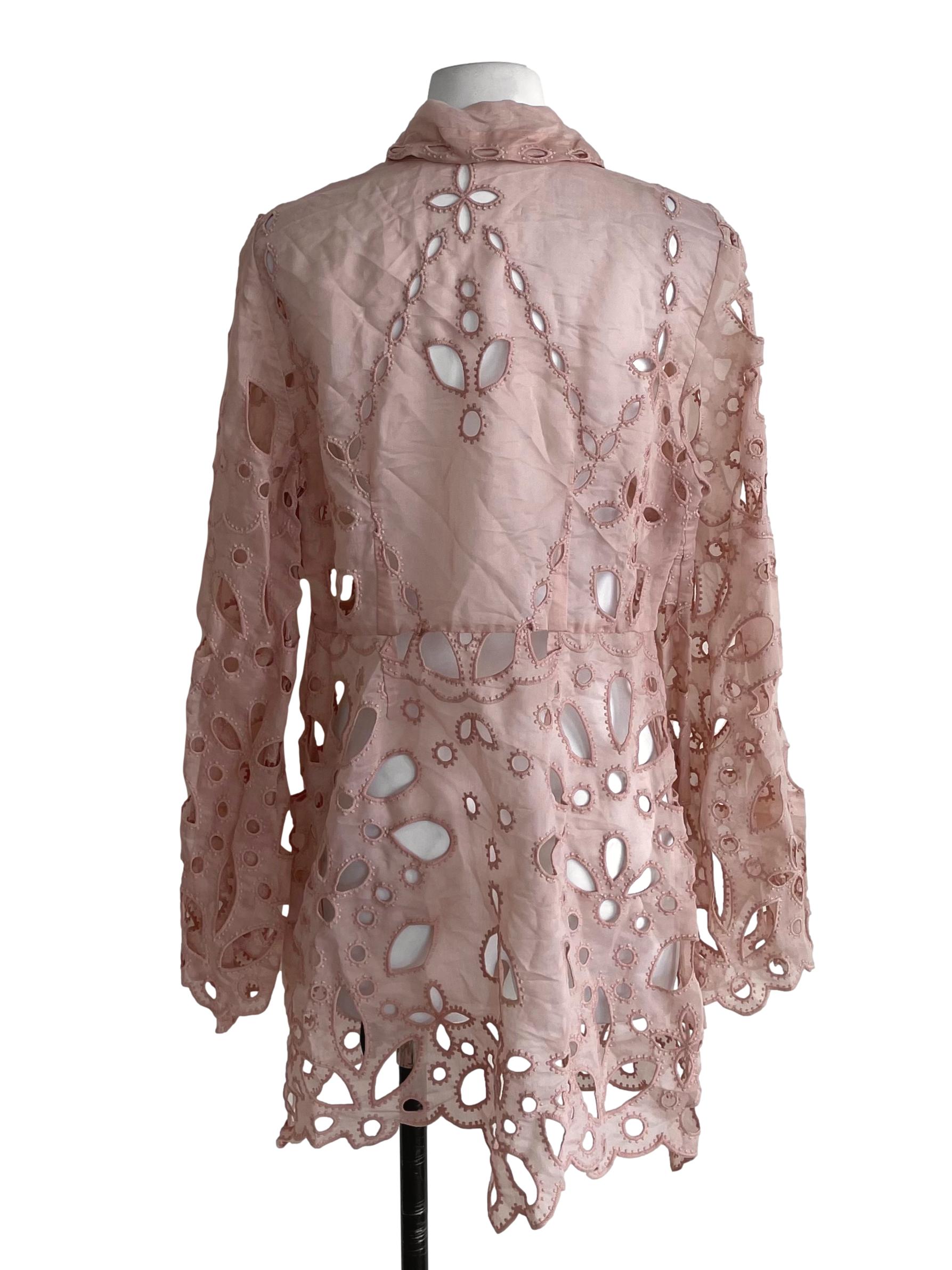 Nude Pink Embroidery Hollow Shirt Dress