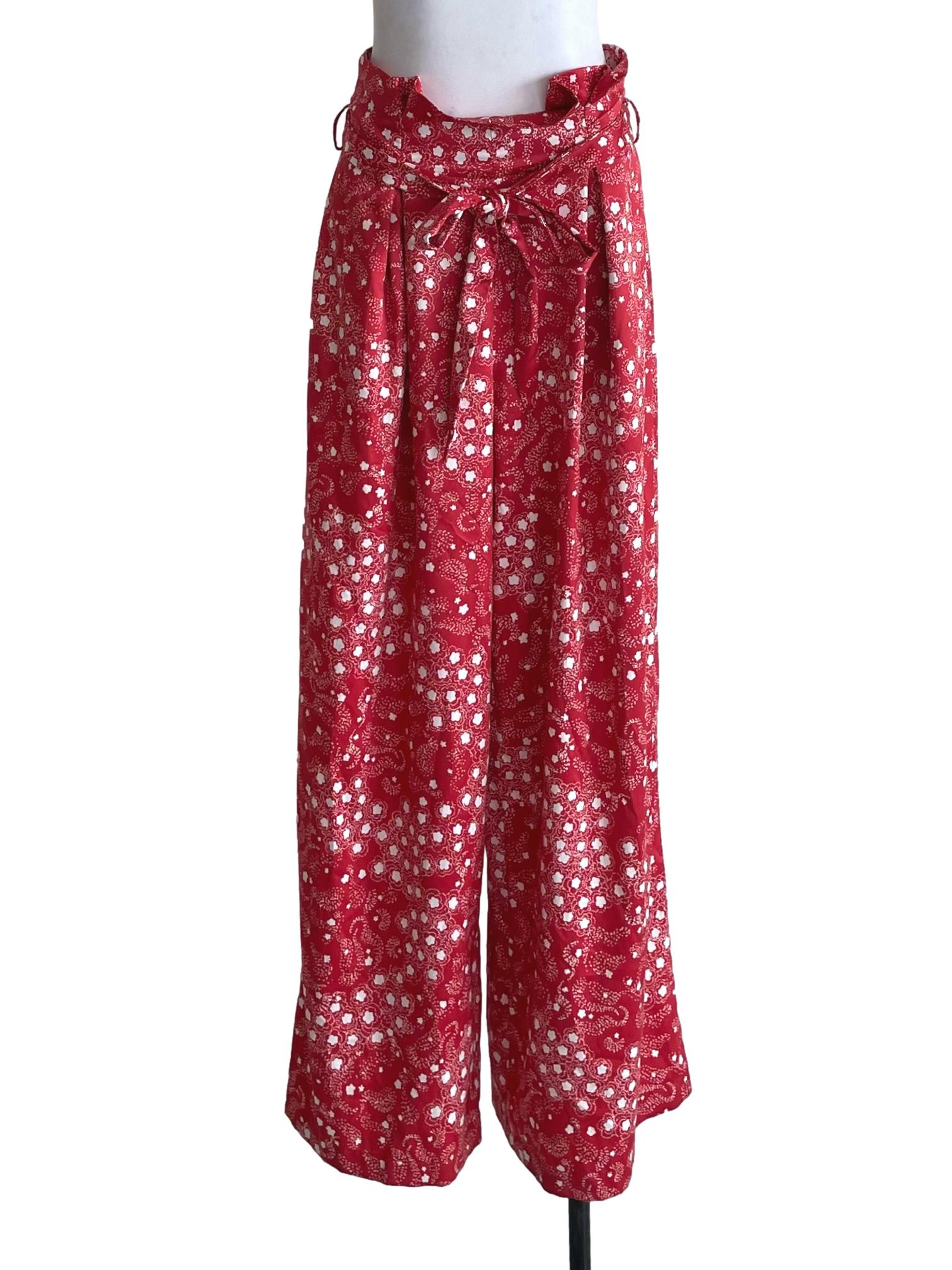 Red Floral Pleated Palazzo Pants