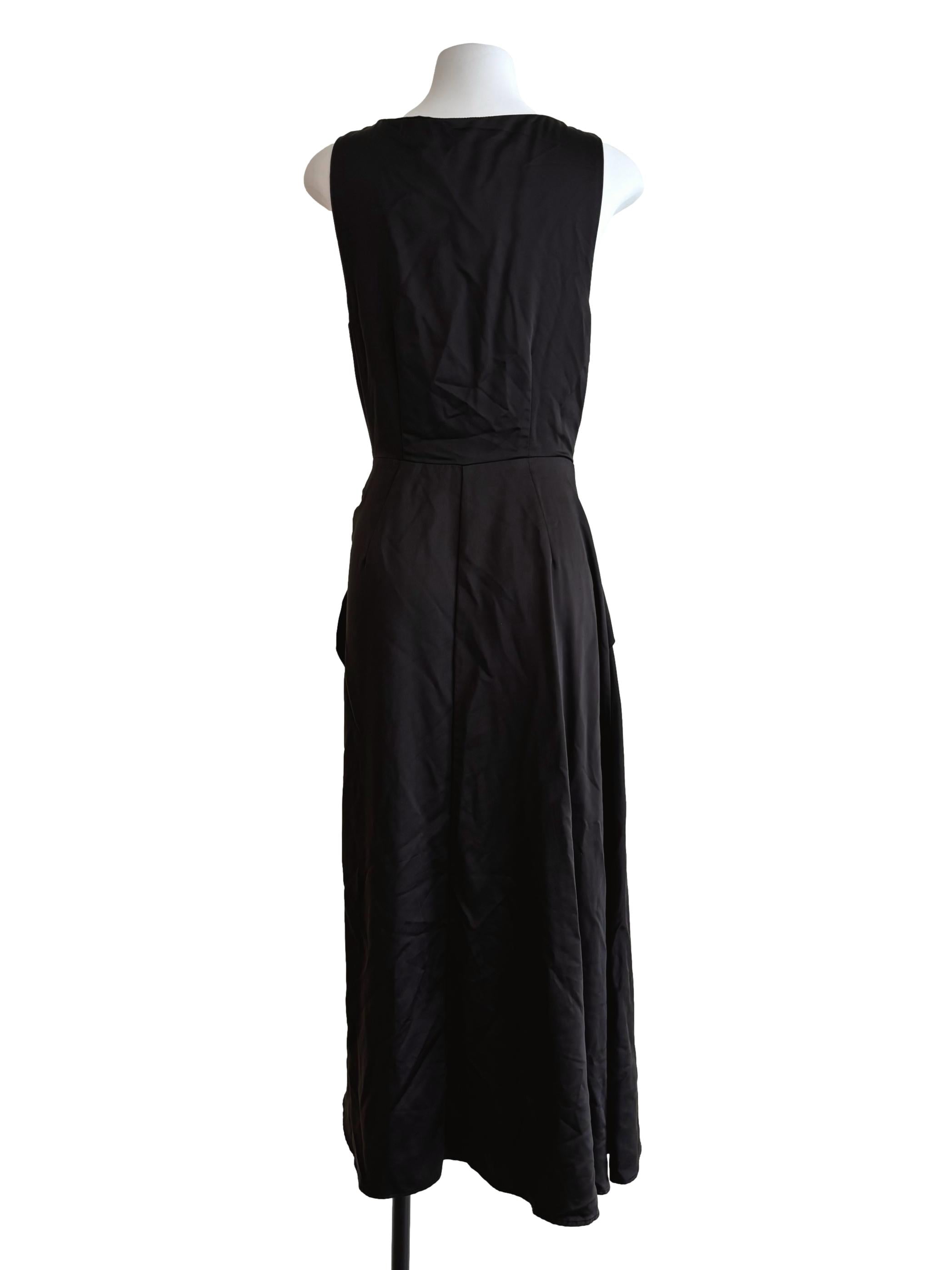 Jet Black Satin Drape Wrap Dress