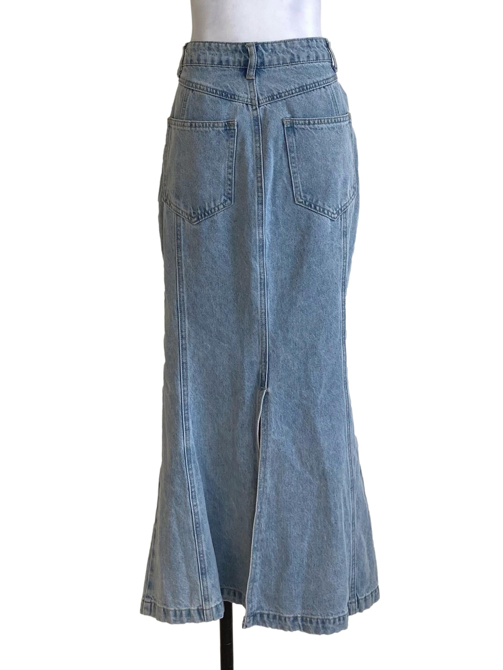 Pale Denim Blue Back Slits Skirt