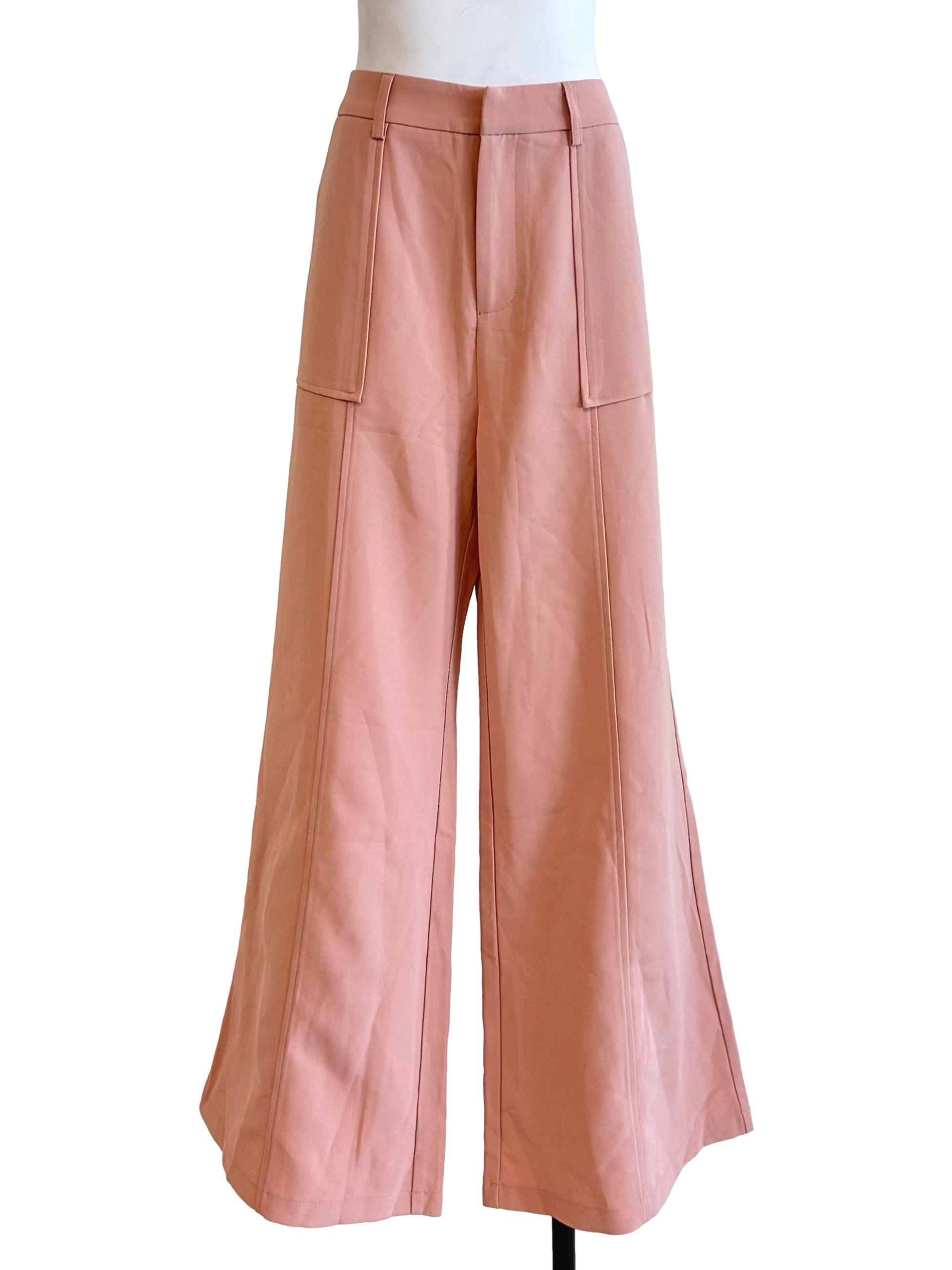 Peach Pink Wide-Leg High Waist Pants