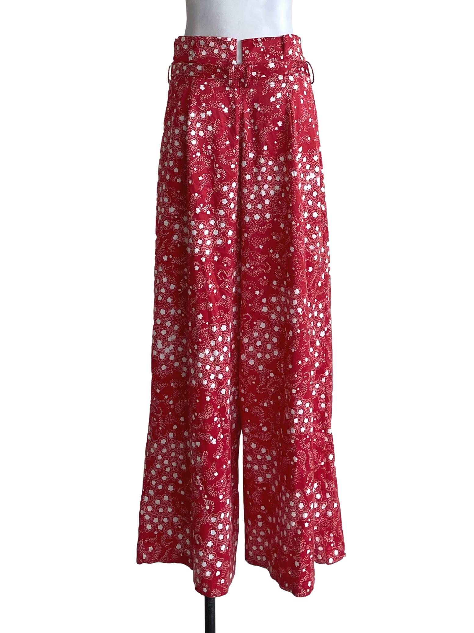 Red Floral Pleated Palazzo Pants