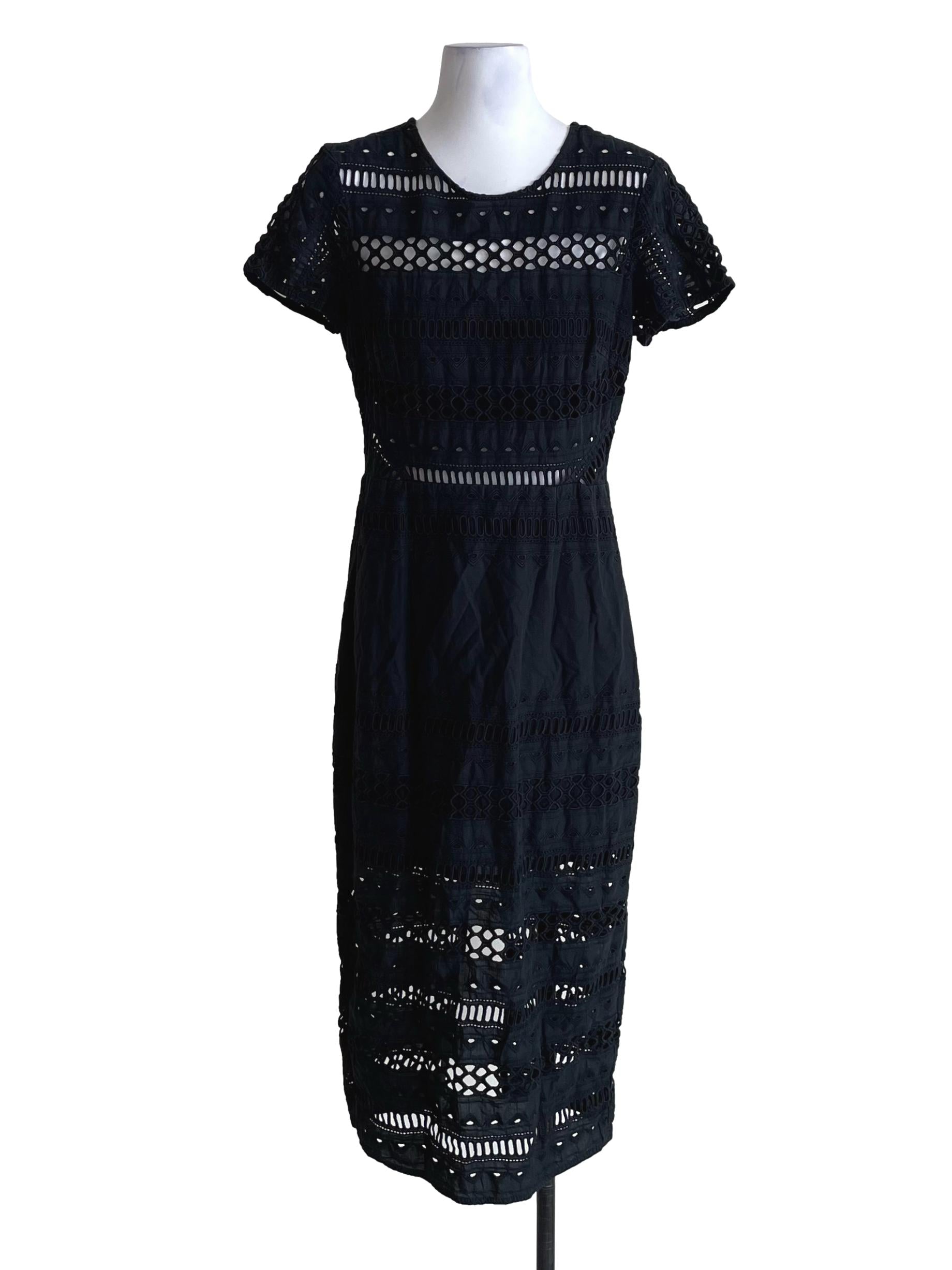 Black Lace Hollow Trace Slip Dress