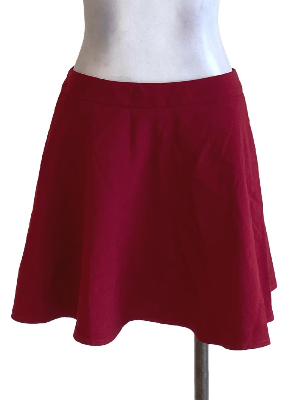 Scarlet Red Plain Flowy Mini A-Line Skirt