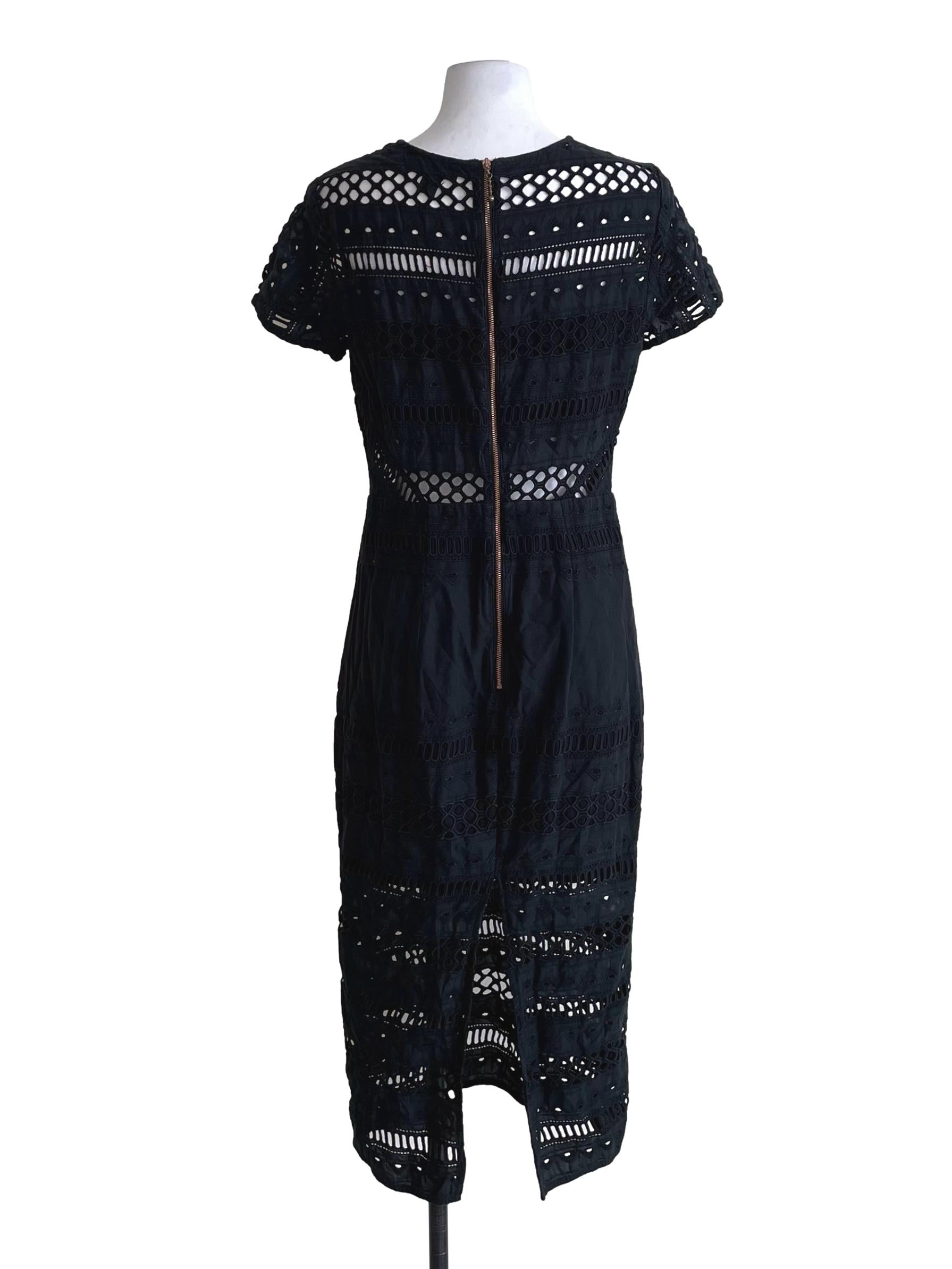 Black Lace Hollow Trace Slip Dress