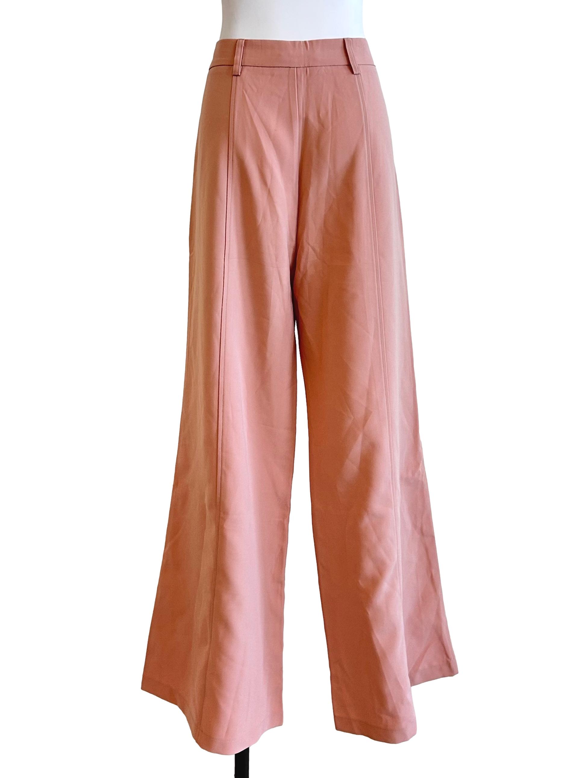Peach Pink Wide-Leg High Waist Pants