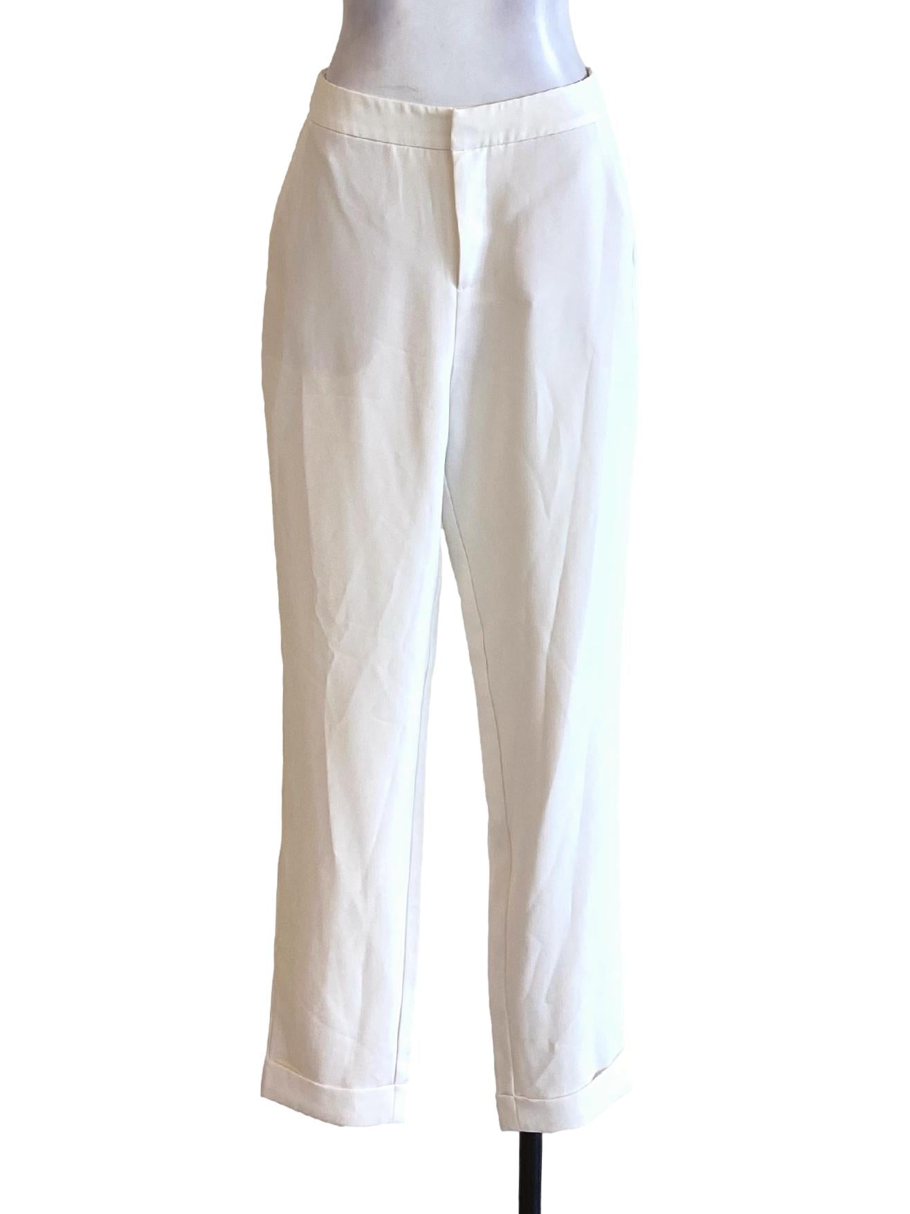 Soft White High Waisted Rolled Up Hem Pegged Pants LB