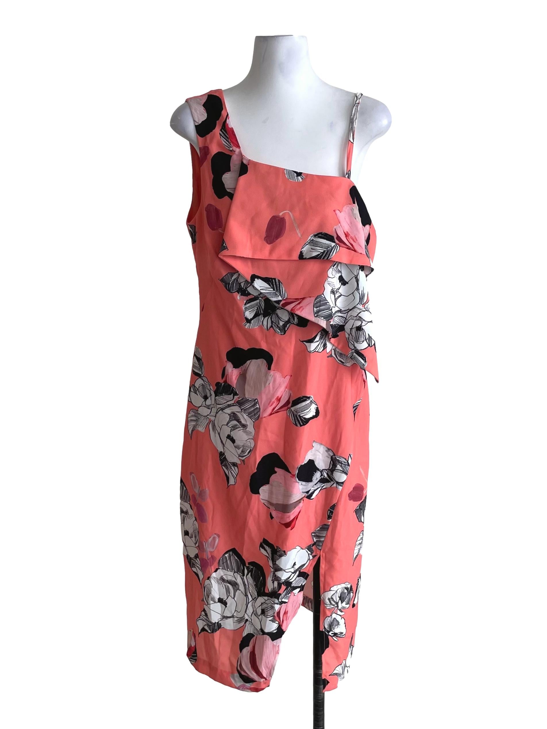 Candy Orange Floral One Strap Dress