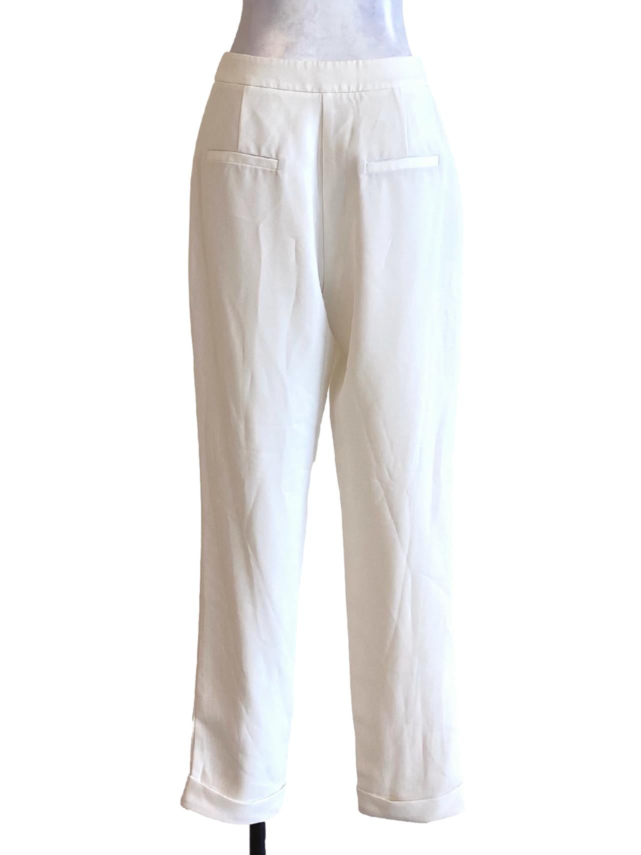 Soft White High Waisted Rolled Up Hem Pegged Pants LB