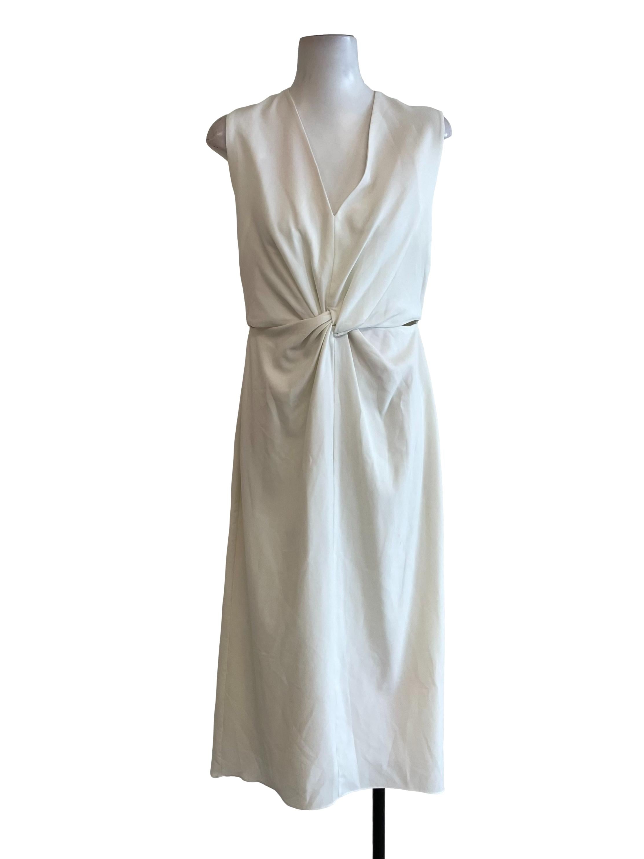 Cream Draped V Neck Dress