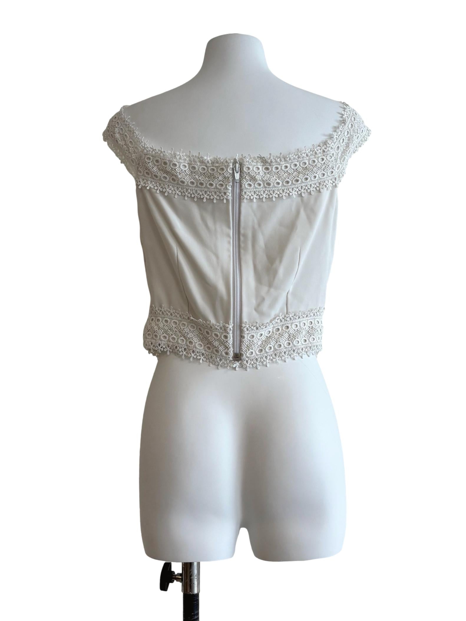 Rice White Front Twist Lace Hem Top