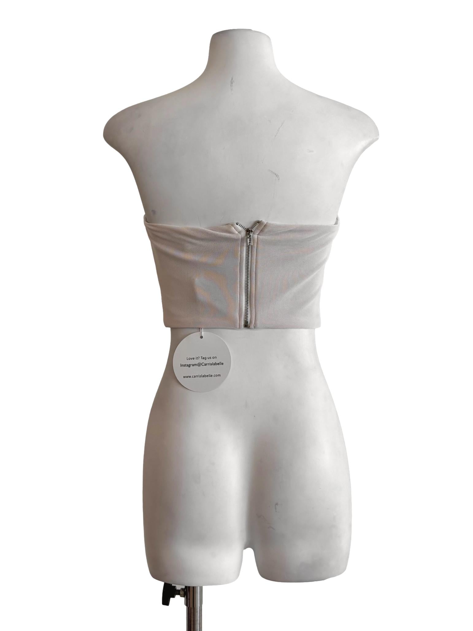 Floral White Cat Neckline Corset Mesh Top