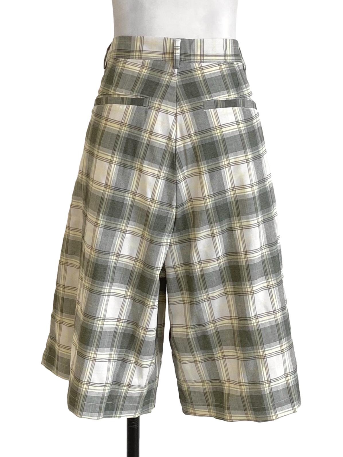 Juniper Green With White And Yellow Flannel Pattern Shorts