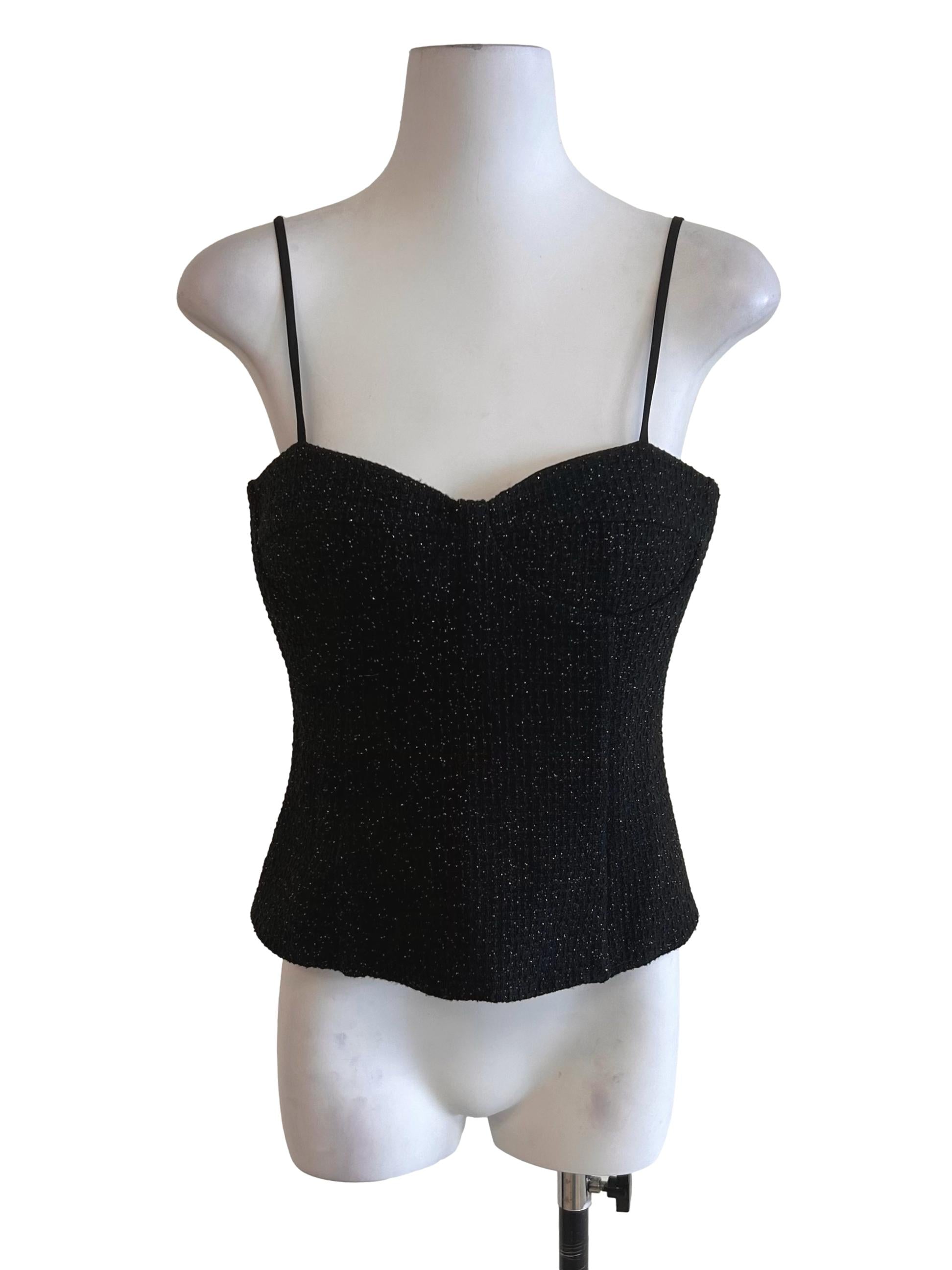 Black Tweed Corset Spaghetti Strap Top LB