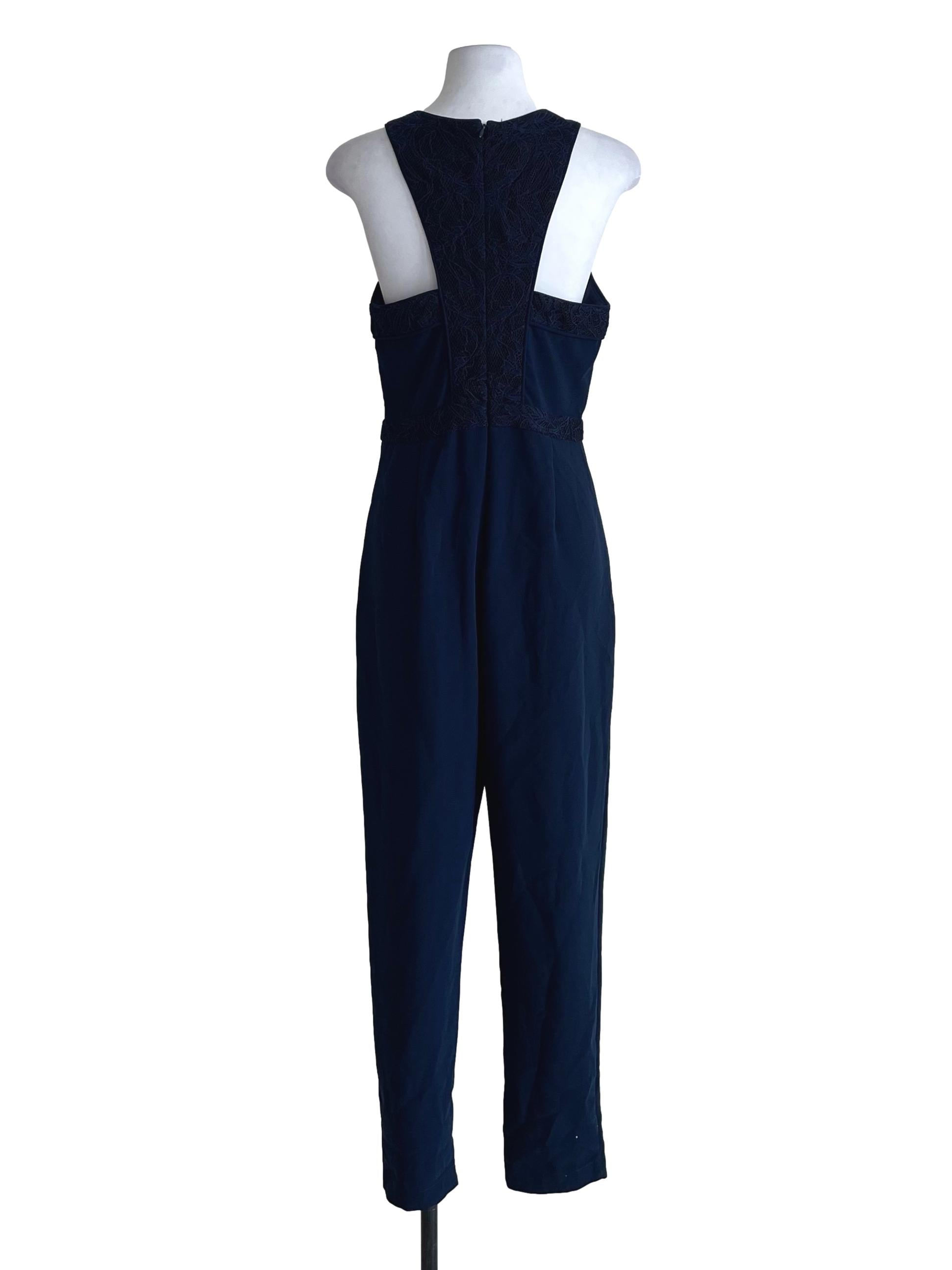 Navy Blue Lace Trace Halter Neck Jumpsuit