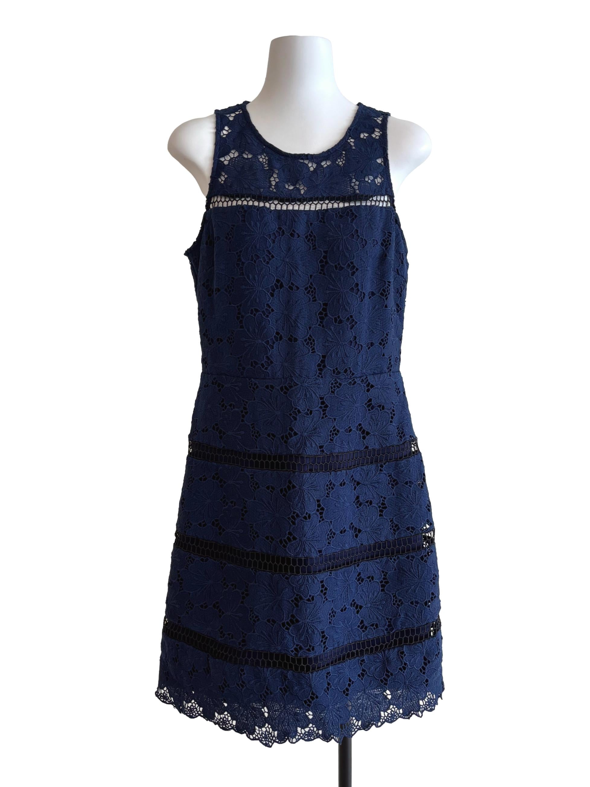 Navy Blue Floral Lace Dress