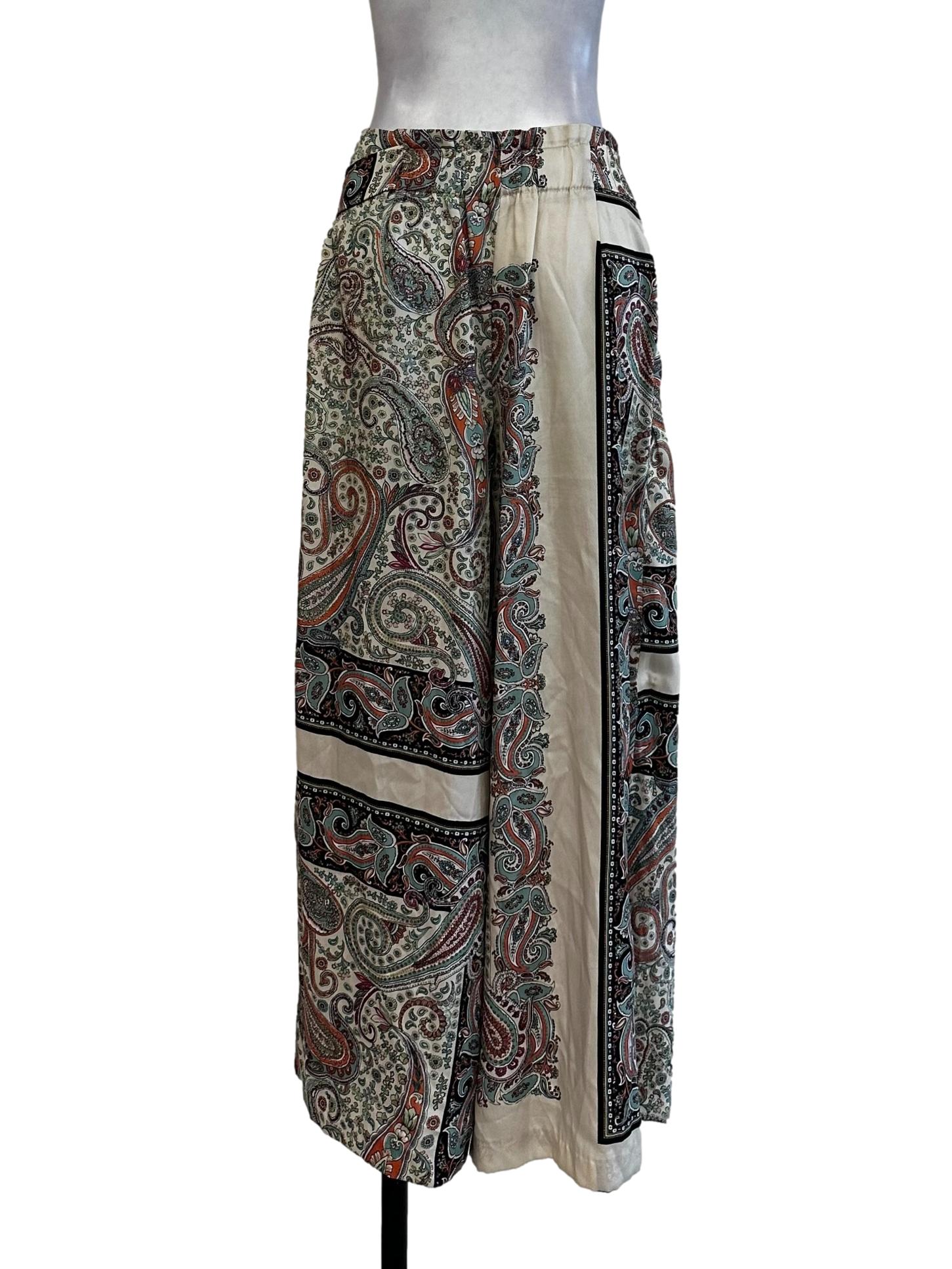 Beige Floral Pattern Palazzo Slit Pants