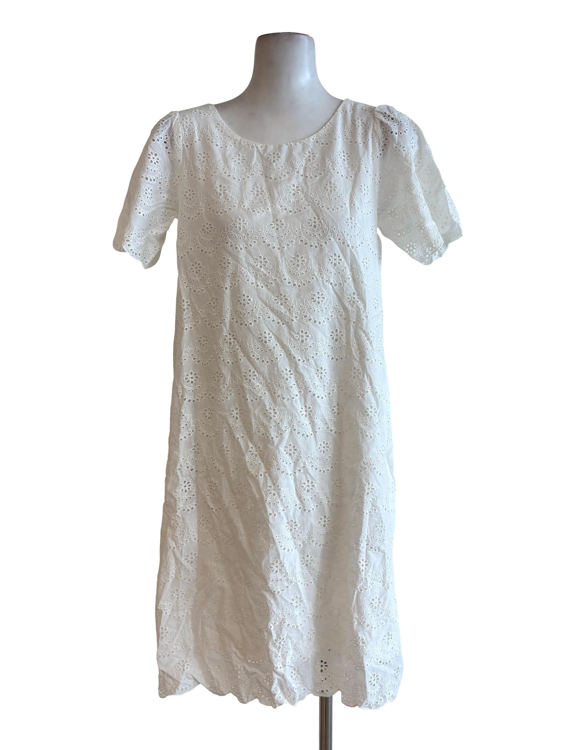 White Embroidered Short Sleeve Dress