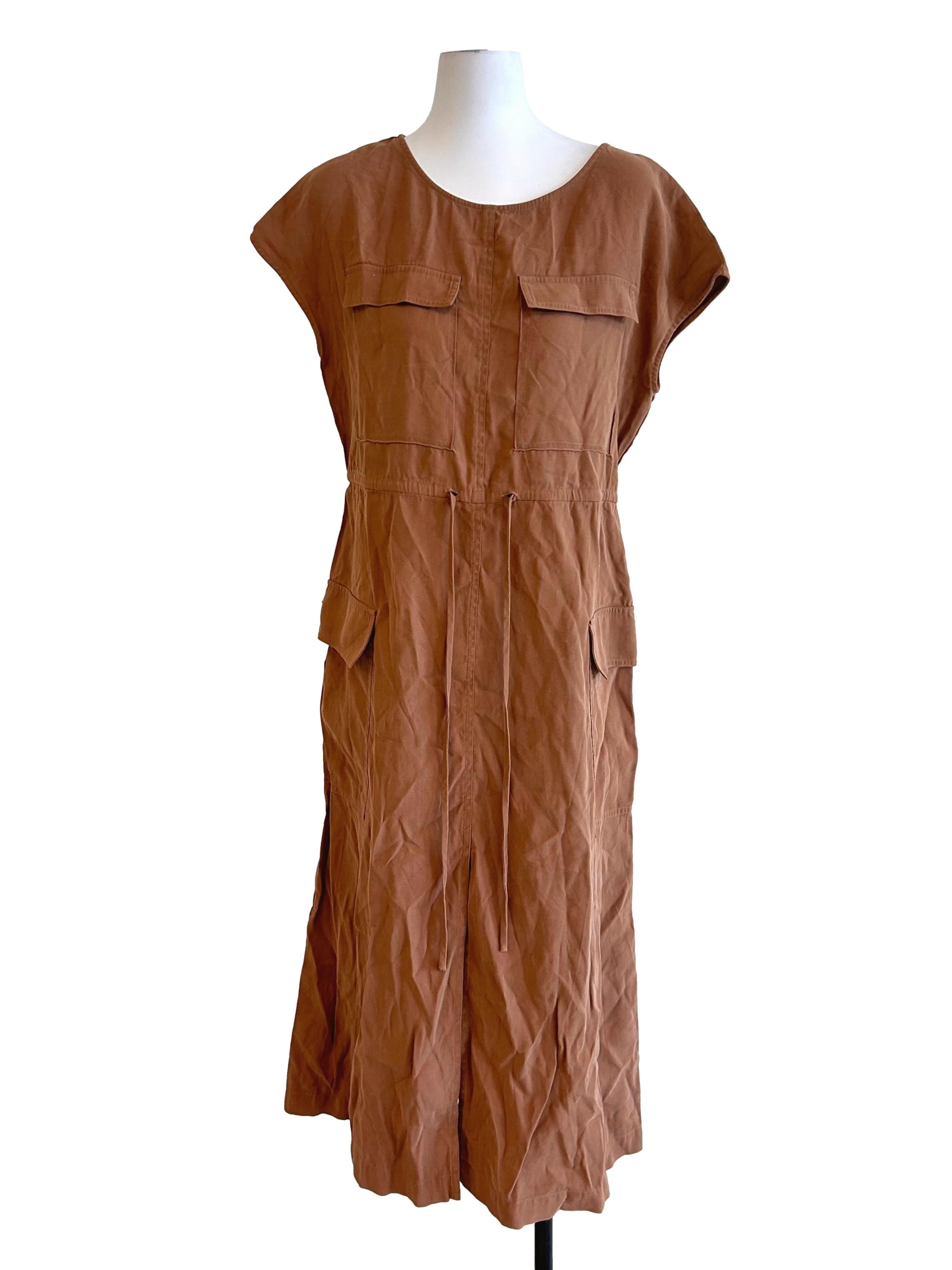 Tawny Brown Drawstring Waist Dress
