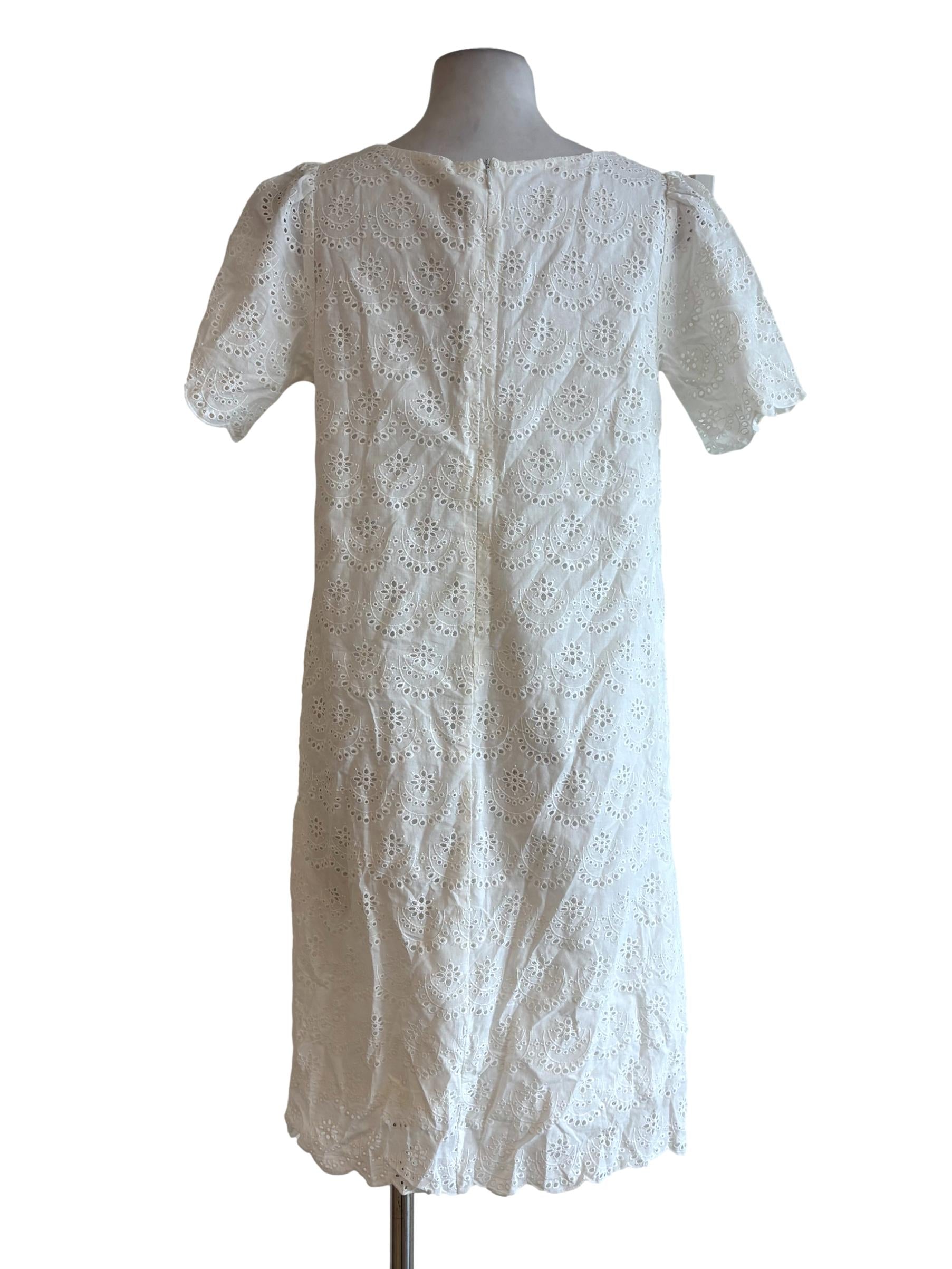 White Embroidered Short Sleeve Dress