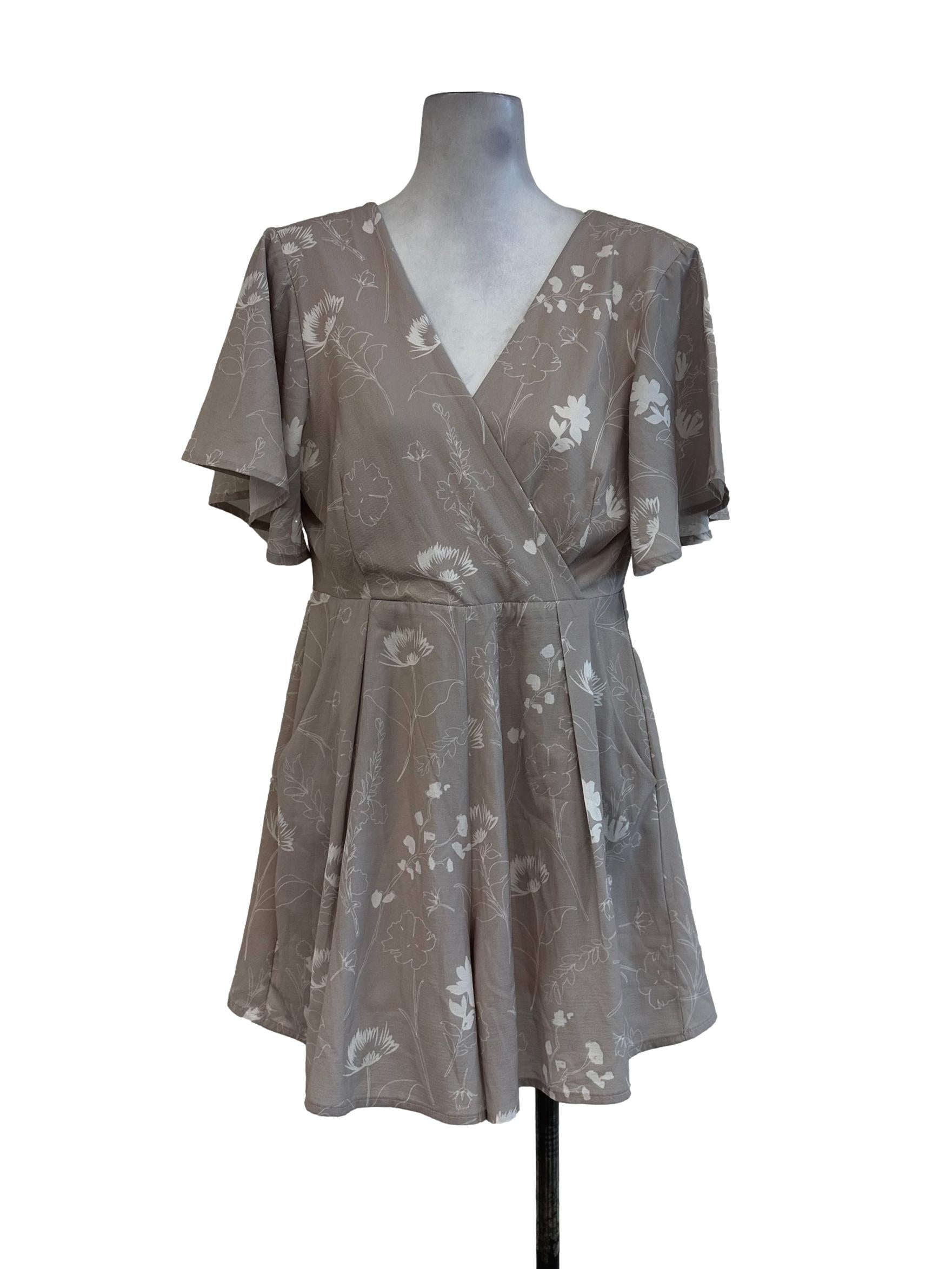 Latte Beige Flower Printed Romper