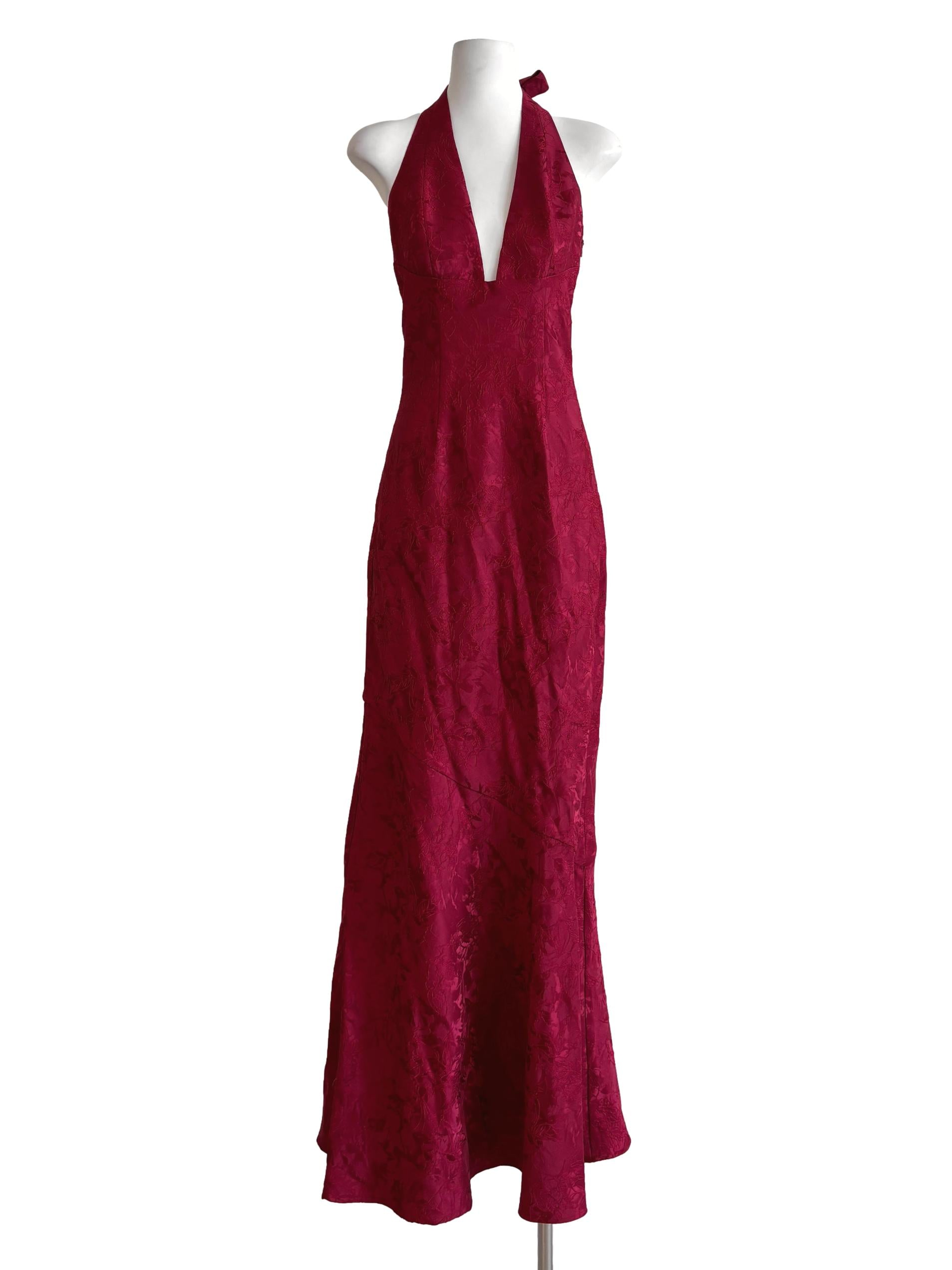 Red Embroidered Halter Bodycon Dress
