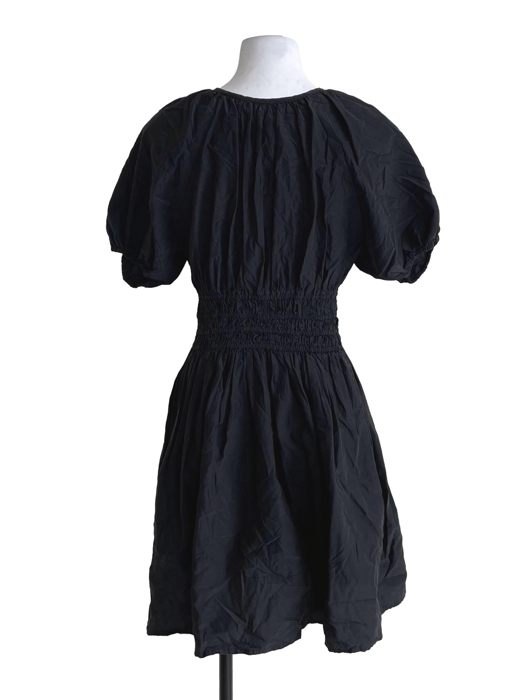 Charcoal Black Puff Sleeves Shirred Dress